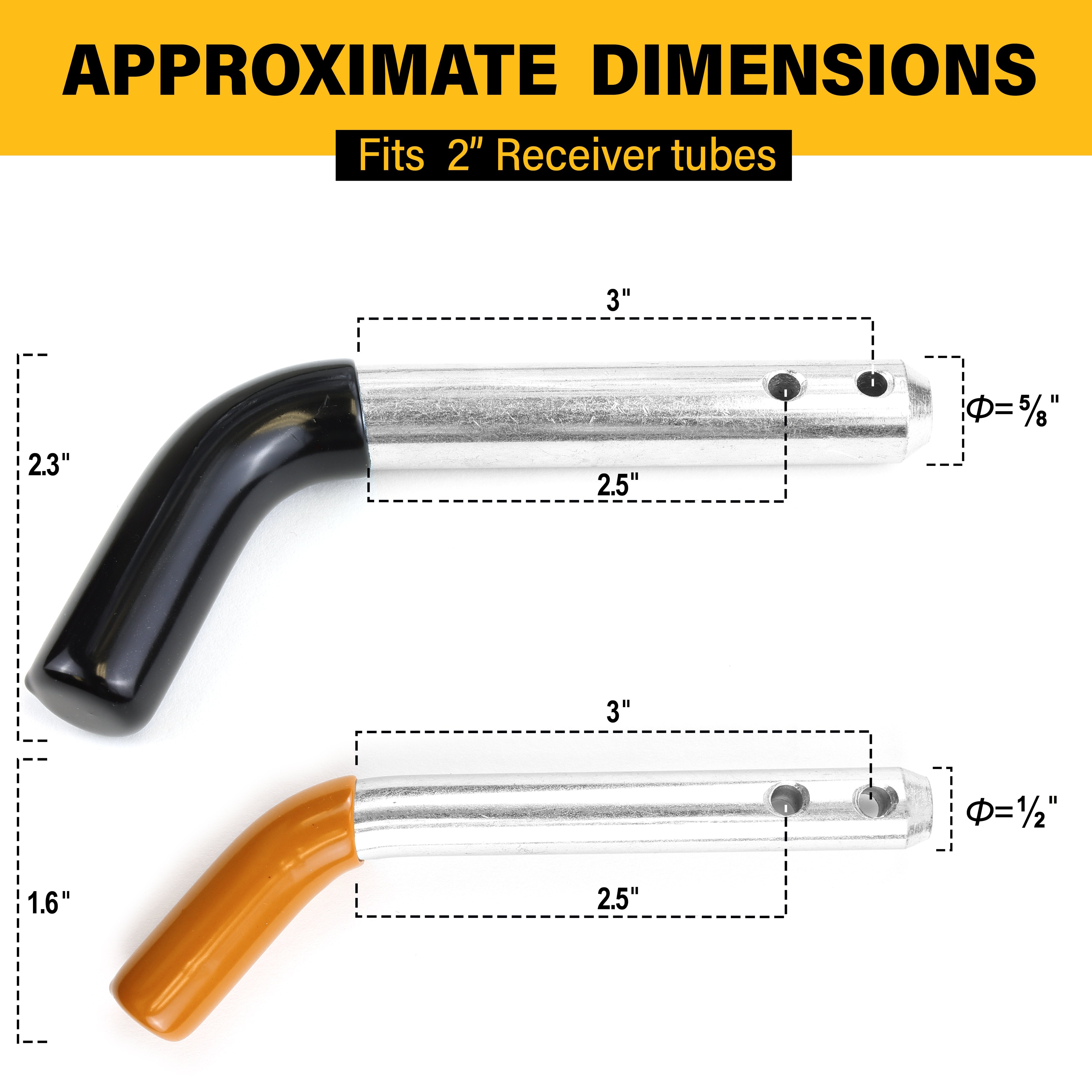 Wellmax 12PC 5/8" and 1/2" Diameter Dual Pinhole Trailer Hitch Pin Set - 3 PC 5/8"x 3-1/2" and 1 PC 1/2"x3" Shank, with Rubber-Coated Vinyl Grip and 8pcs R Clips, Zinc-Plated for 2" Receiver