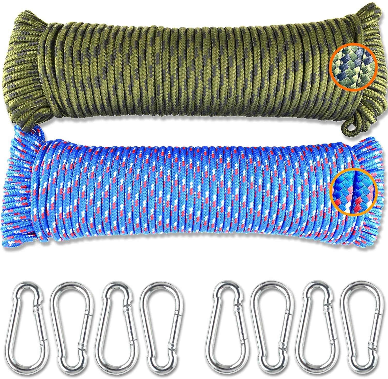 Wellmax Diamond Braided Polypropylene Rope with UV Treatment and Weather Resistant, 4 Pack 3/16 inch x 50ft Multi-Color