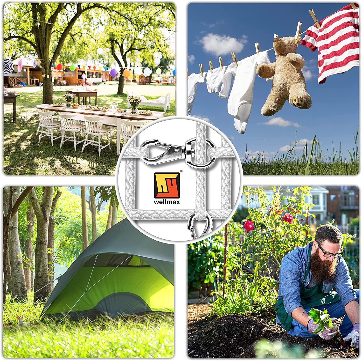 Wellmax Diamond Braided Polypropylene Rope with UV Treatment and Weather Resistant, 4 Pack 3/16 inch x 50ft Multi-Color