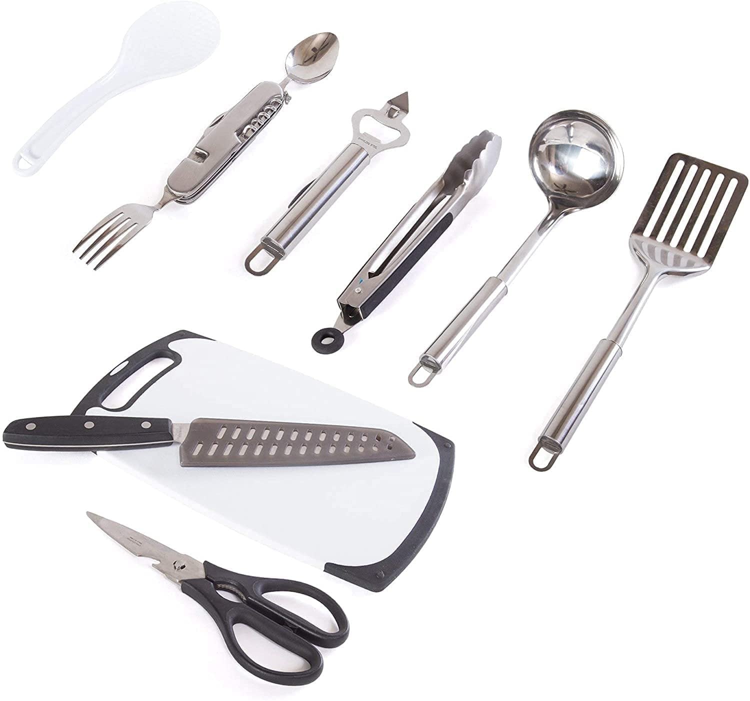 Wellmax Camping Utensils Cooking Set, Camping cookware with Kitchen Knife and Equipment, Camping Accessories and Supplies with Travel Organizer, Grey Camo Color