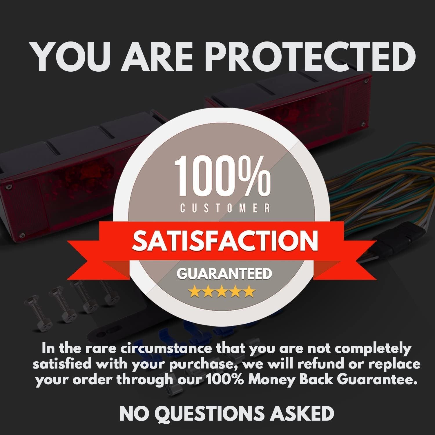 Wellmax 12V LED Trailer Lights Kit, Attachable Tail Lights for RV, Marine, Boat, Trailer, Camper, Low Profile Submersible and Waterproof