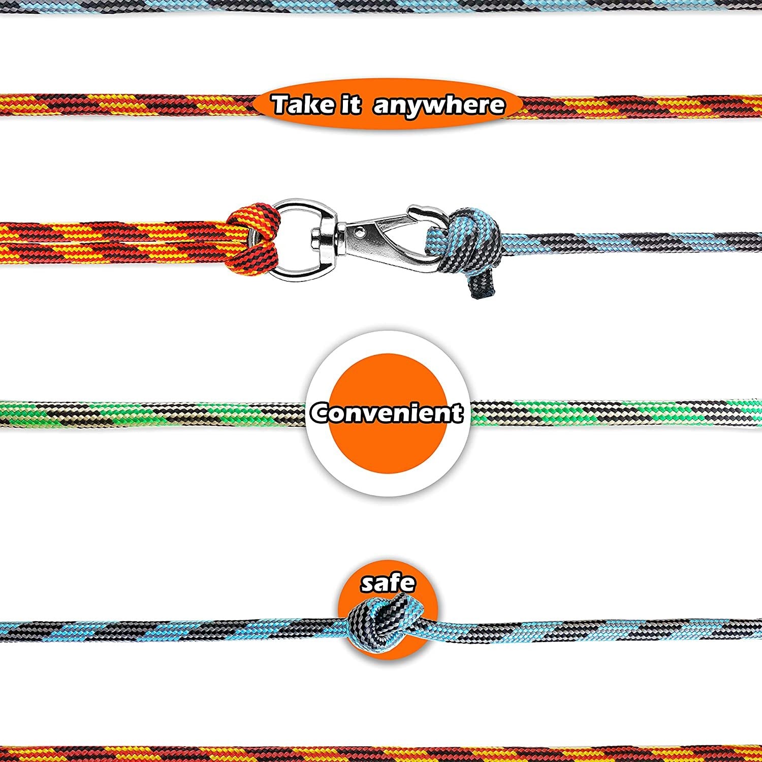 Wellmax Diamond Braided Polypropylene Rope with UV Treatment and Weather Resistant, 4 Pack 3/16 inch x 50ft Multi-Color