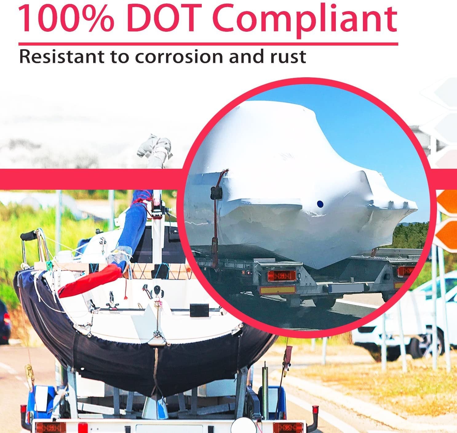 Wellmax 12V LED Trailer Lights, Submersible and Waterproof Low Profile Rectangular Tail Lights for RV, Marine, Boat, Trailers