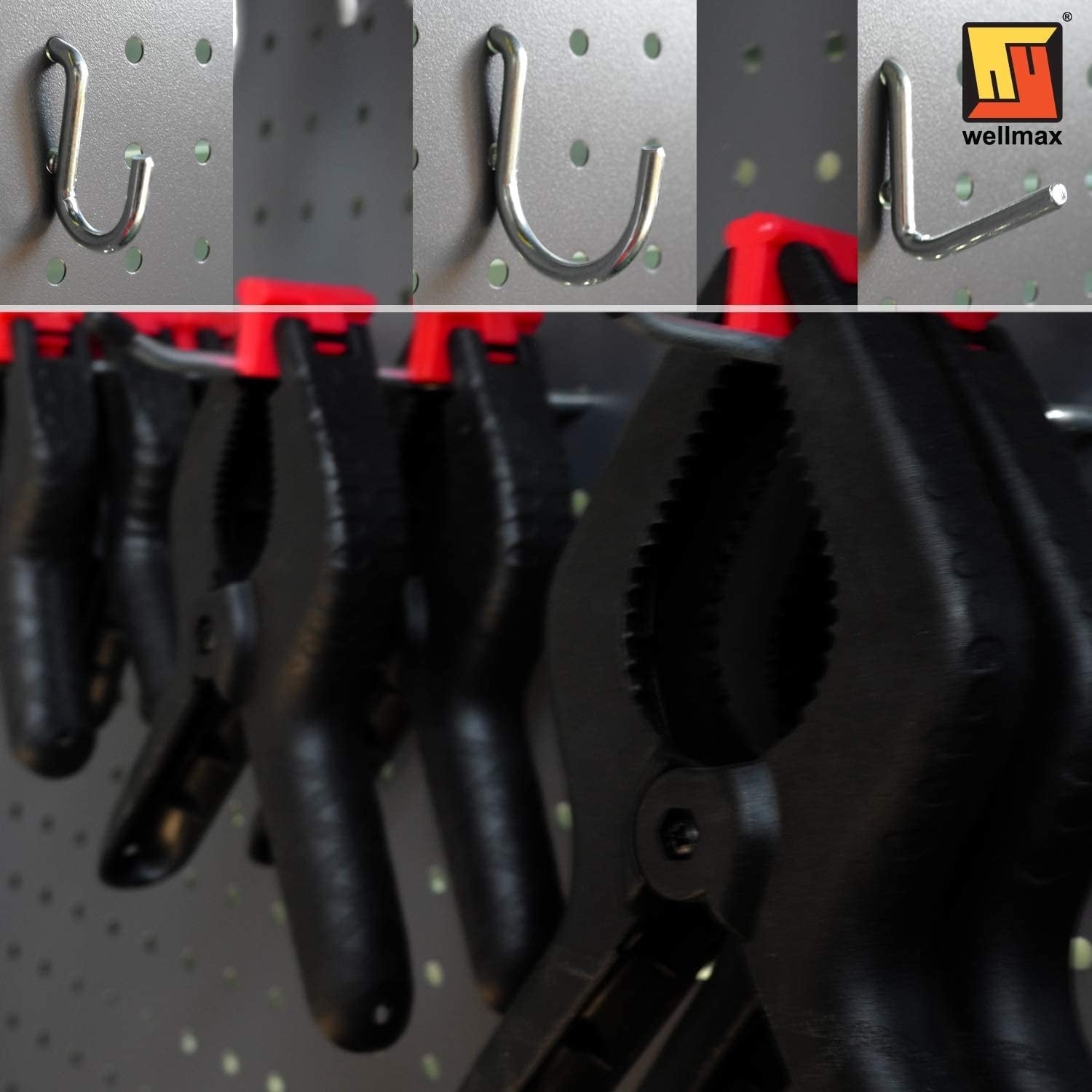 Wellmax 30pc Heavy Duty Pegboard hooks Set, Peg Board Hook Assortment and Accessories for tools, crafts, peg boards and pegs attachments. Fits 1/4 inch Peg Holes