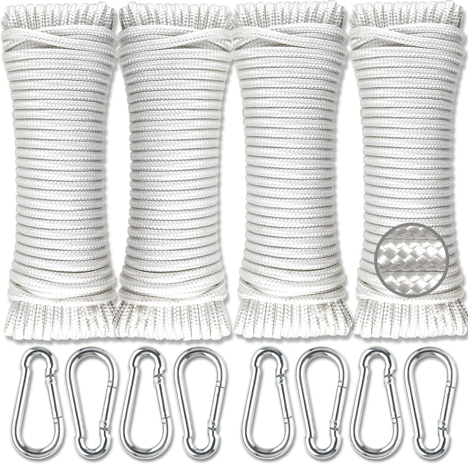 Wellmax Diamond Braided Polypropylene Rope with UV Treatment and Weather Resistant, 4 Pack 3/16 inch x 50ft Multi-Color