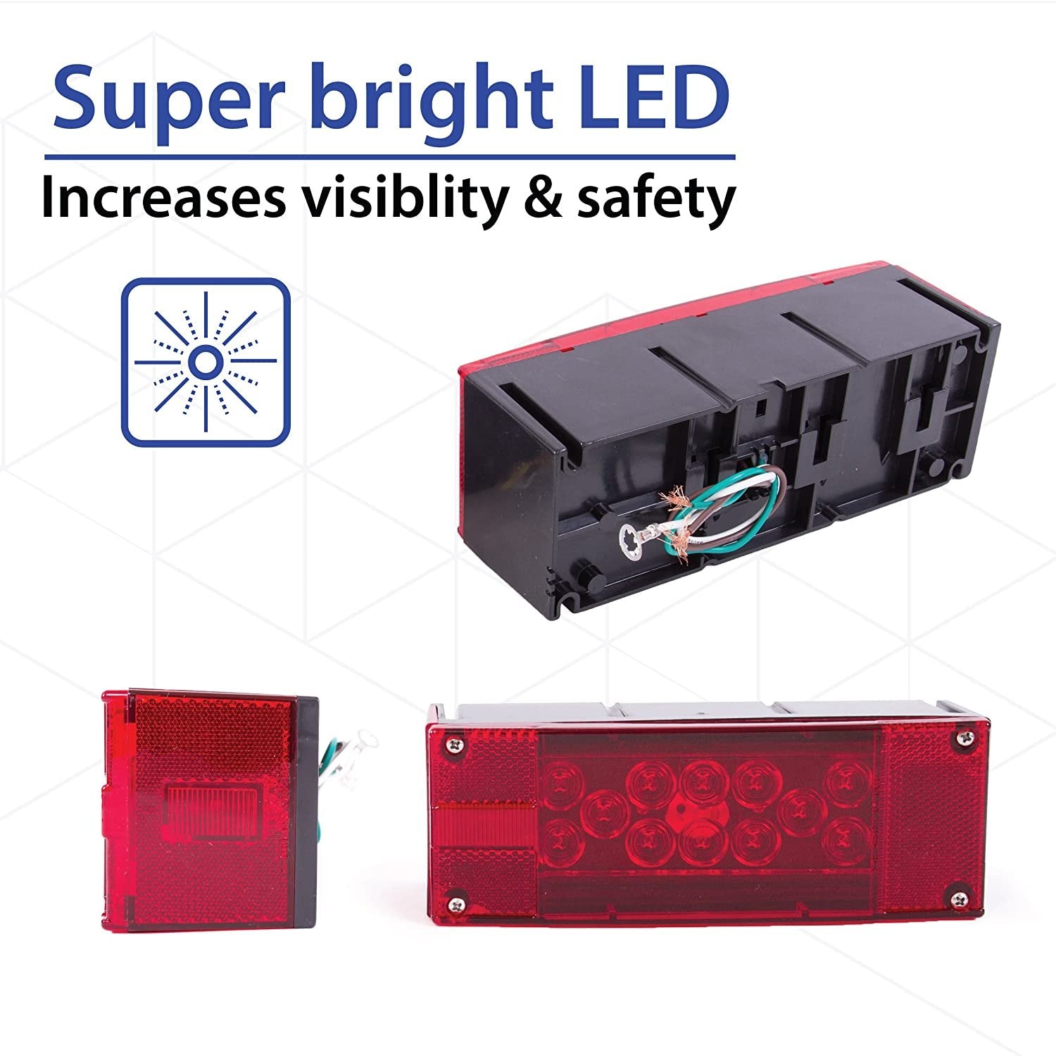 Wellmax 12V LED Trailer Lights Kit, Attachable Tail Lights for RV, Marine, Boat, Trailer, Camper, Low Profile Submersible and Waterproof