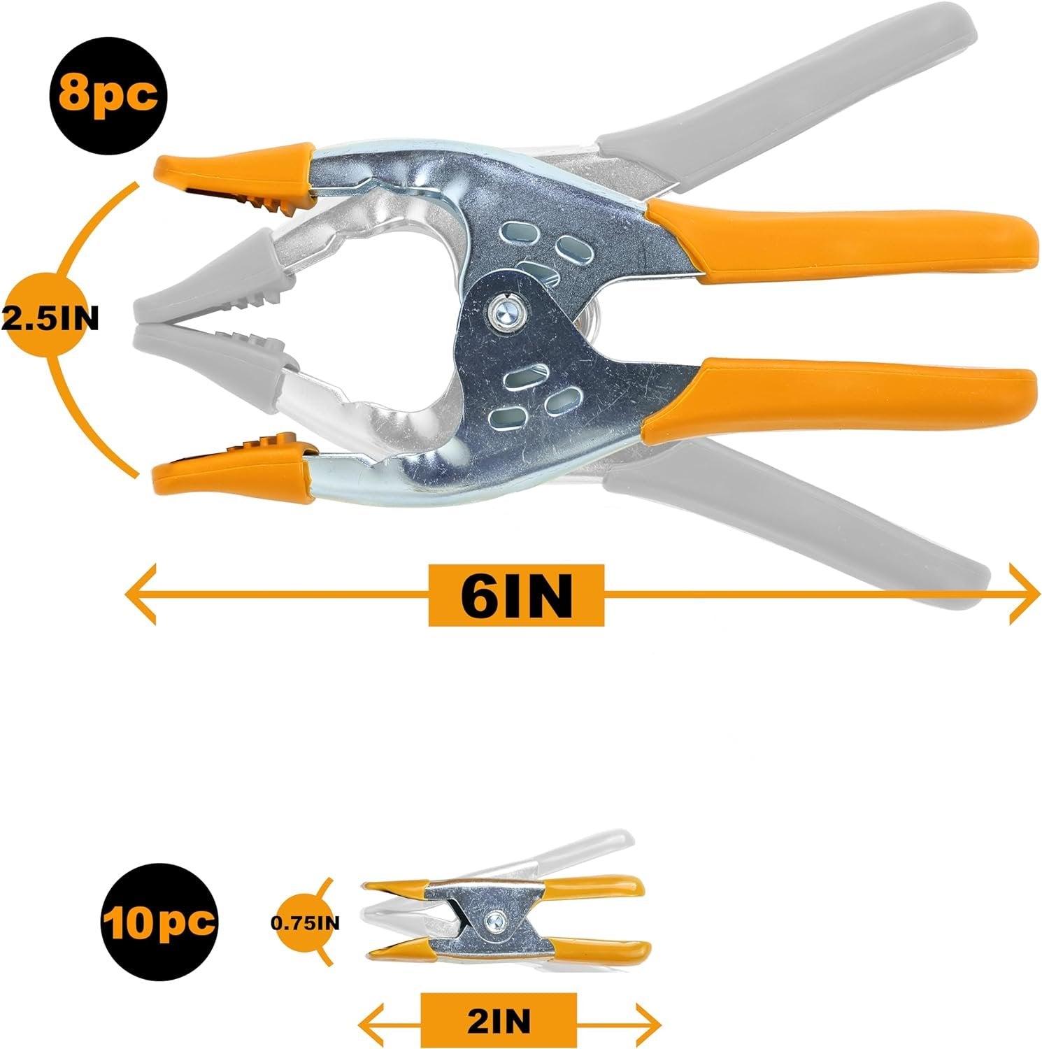 Wellmax 18PC Heavy Duty Spring Clamps Set - Large Metal Clamps for Woodworking, Photo Booth, and More - Includes 10pc 2in, 8pc 6in Clamps