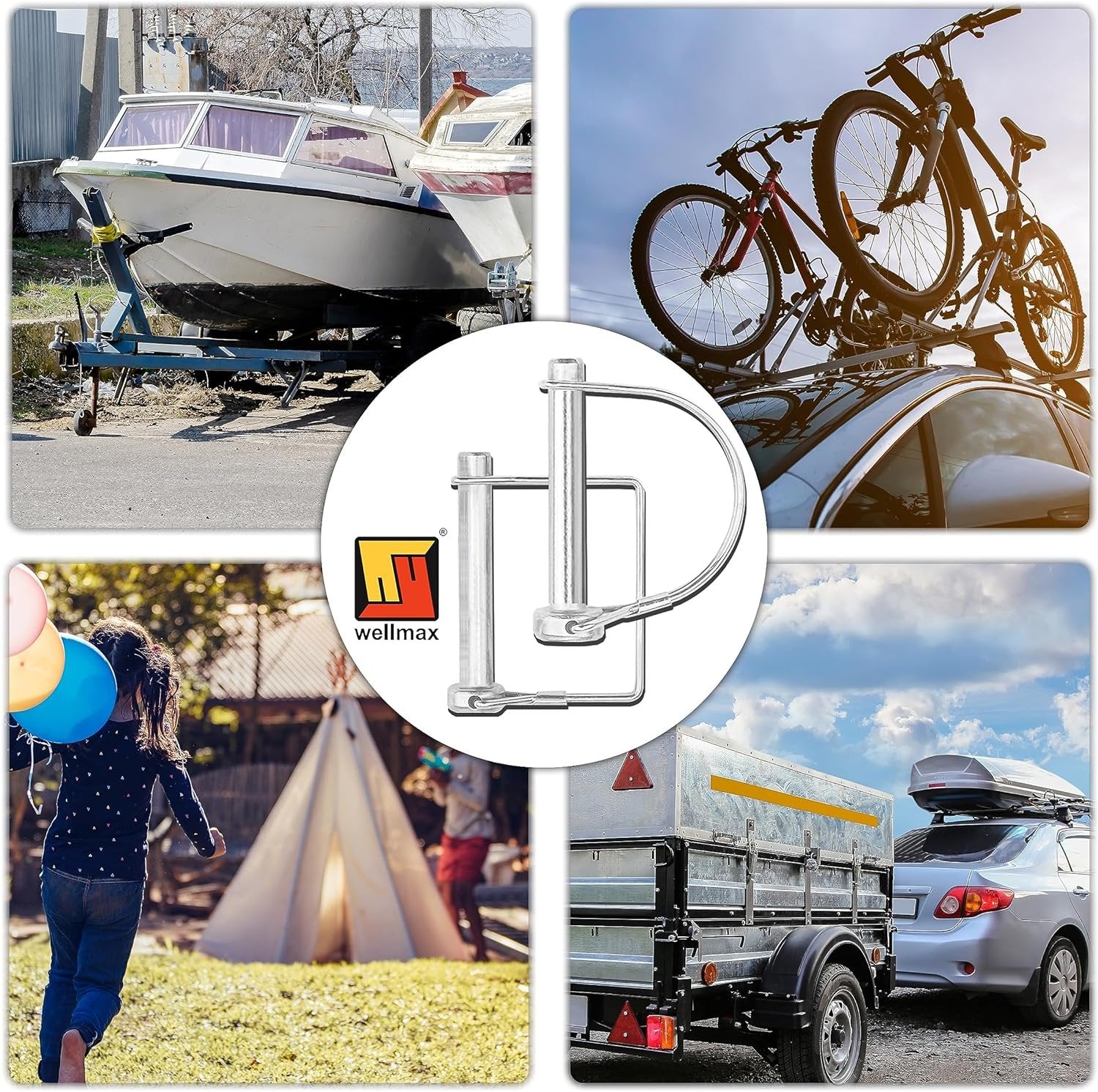 Wellmax 20 Pcs Shaft Locking Pin in 1/4", 5/16" and 3/8" Diameter Zinc-Plated Heavy Duty Safety Pins, Trailer Hitch Pin for Trailer Lock and Hitch Pin Lock for Farm Lawn Garden Wagons, Silver Color