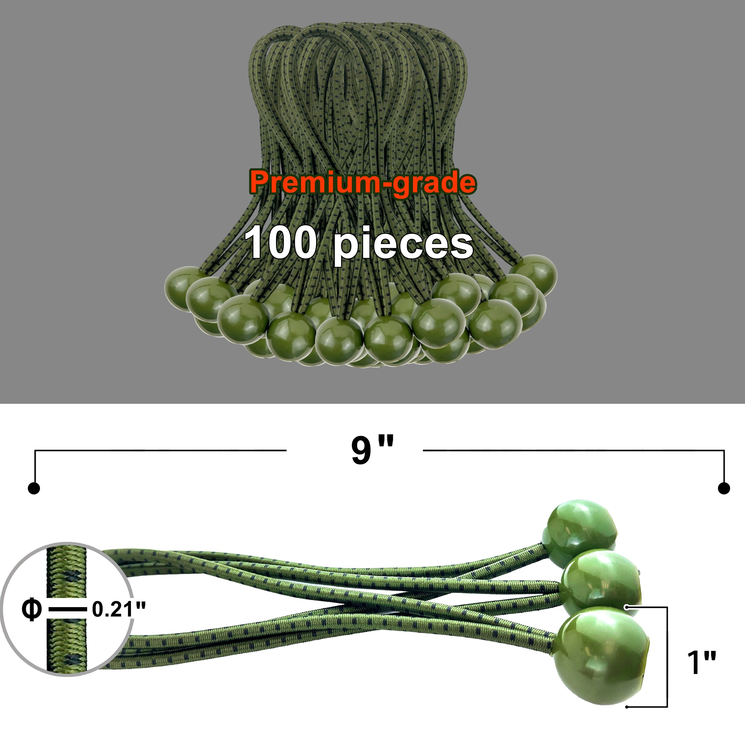 6 inch 100 Piece Heavy Duty 5mm Ball Bungee Canopy Cord by Wellmax, Green Camo Color