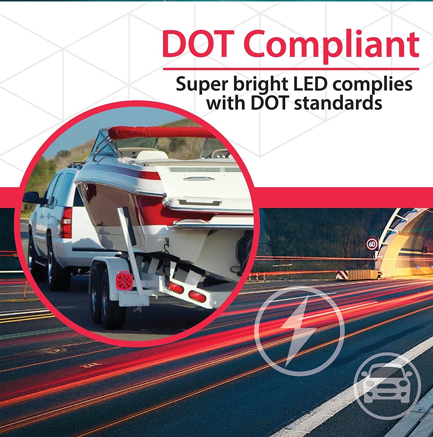 Wellmax 12V LED Trailer Lights Kit, Submersible and Waterproof, Attachable Tail Lights for RV, Marine, Boat, Trailer, Camper