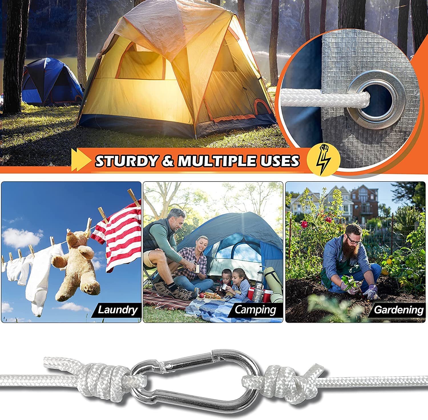 Wellmax Diamond Braided Polypropylene Rope with UV Treatment and Weather Resistant, 4 Pack 3/16 inch x 50ft Multi-Color