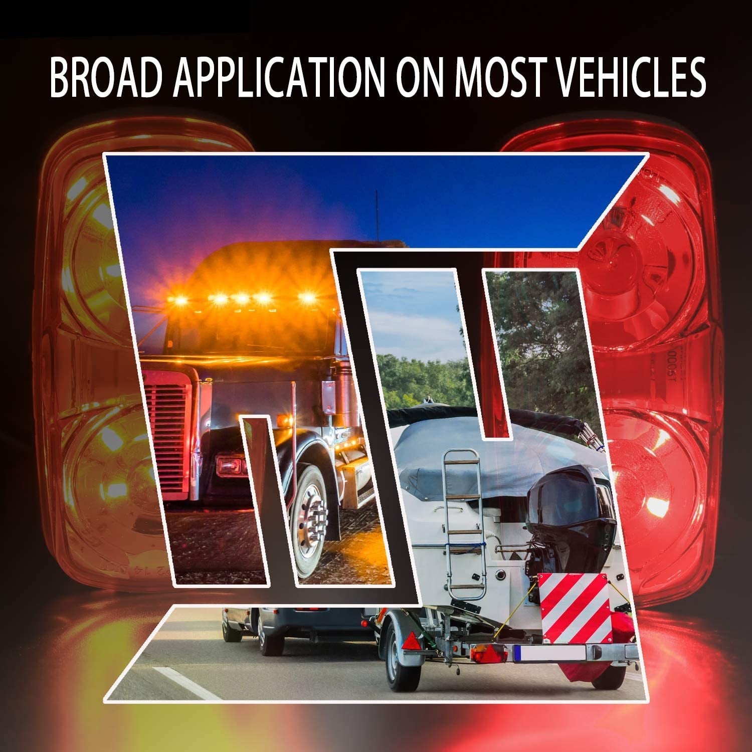 Wellmax LED Trailer Marker Lights, 6 Red and 6 Amber Combination Bullseye Lights, Rear and Side Exterior Clearance Surface and Sleeper Panel Mount, 12V Universal Fit