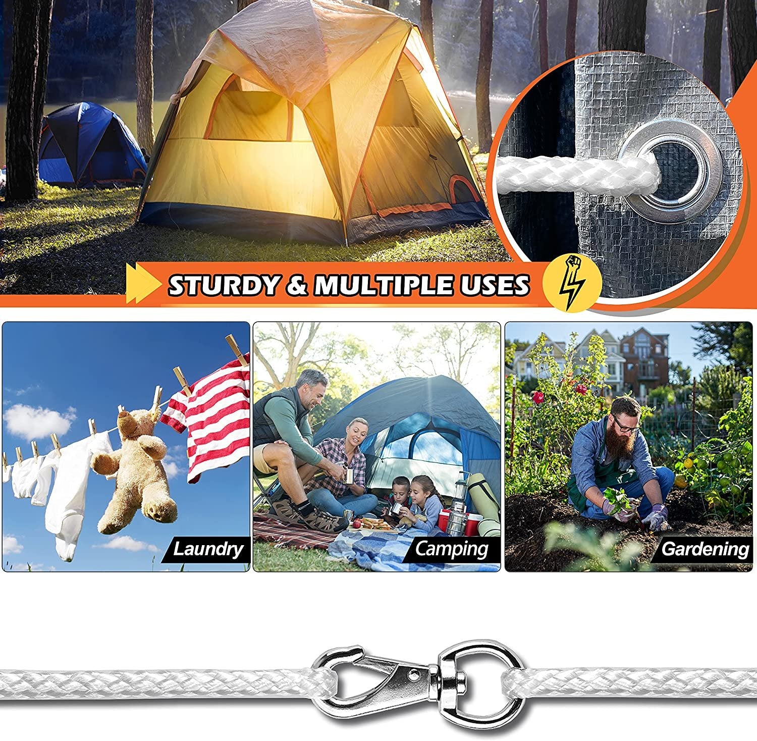 Wellmax Diamond Braided Polypropylene Rope with UV Treatment and Weather Resistant, 4 Pack 3/16 inch x 50ft Multi-Color