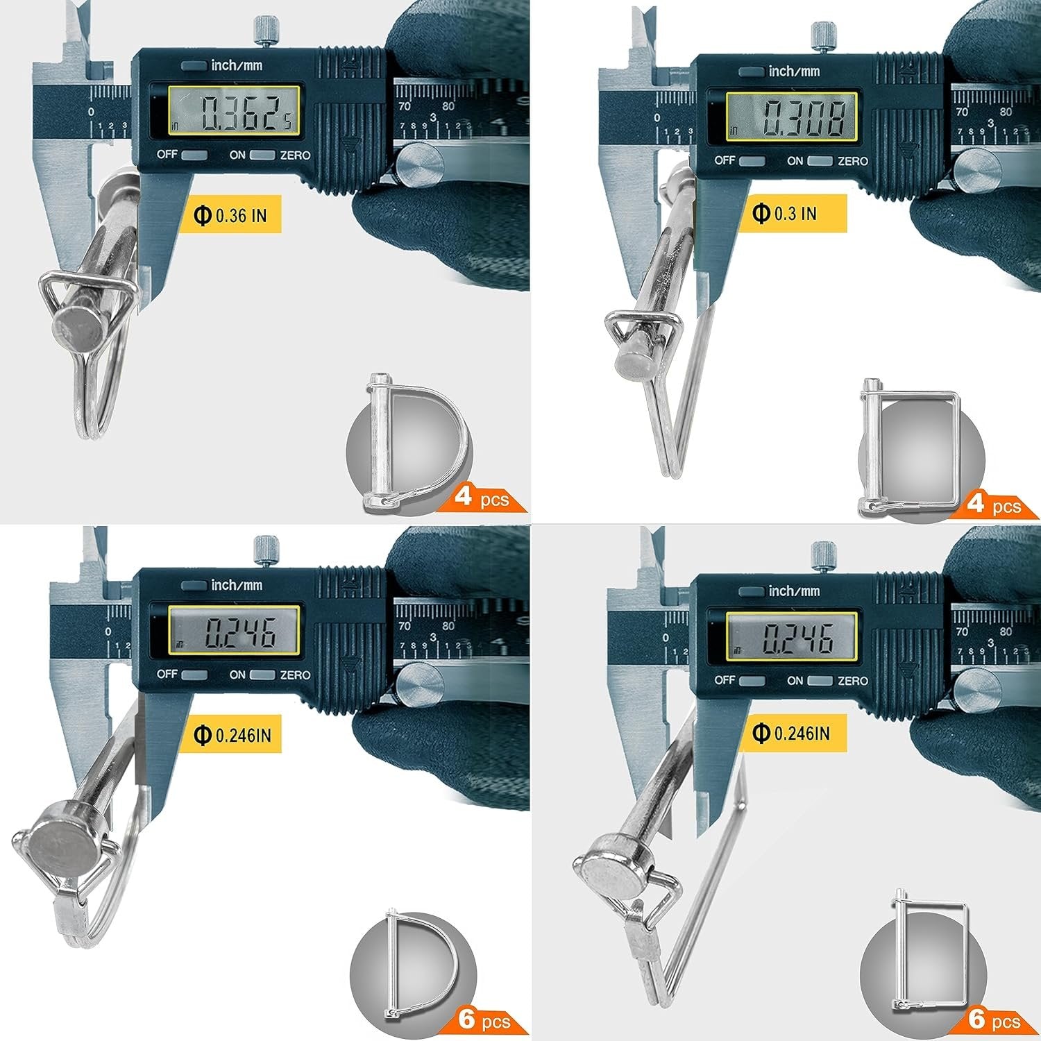 Wellmax 20 Pcs Shaft Locking Pin in 1/4", 5/16" and 3/8" Diameter Zinc-Plated Heavy Duty Safety Pins, Trailer Hitch Pin for Trailer Lock and Hitch Pin Lock for Farm Lawn Garden Wagons, Silver Color