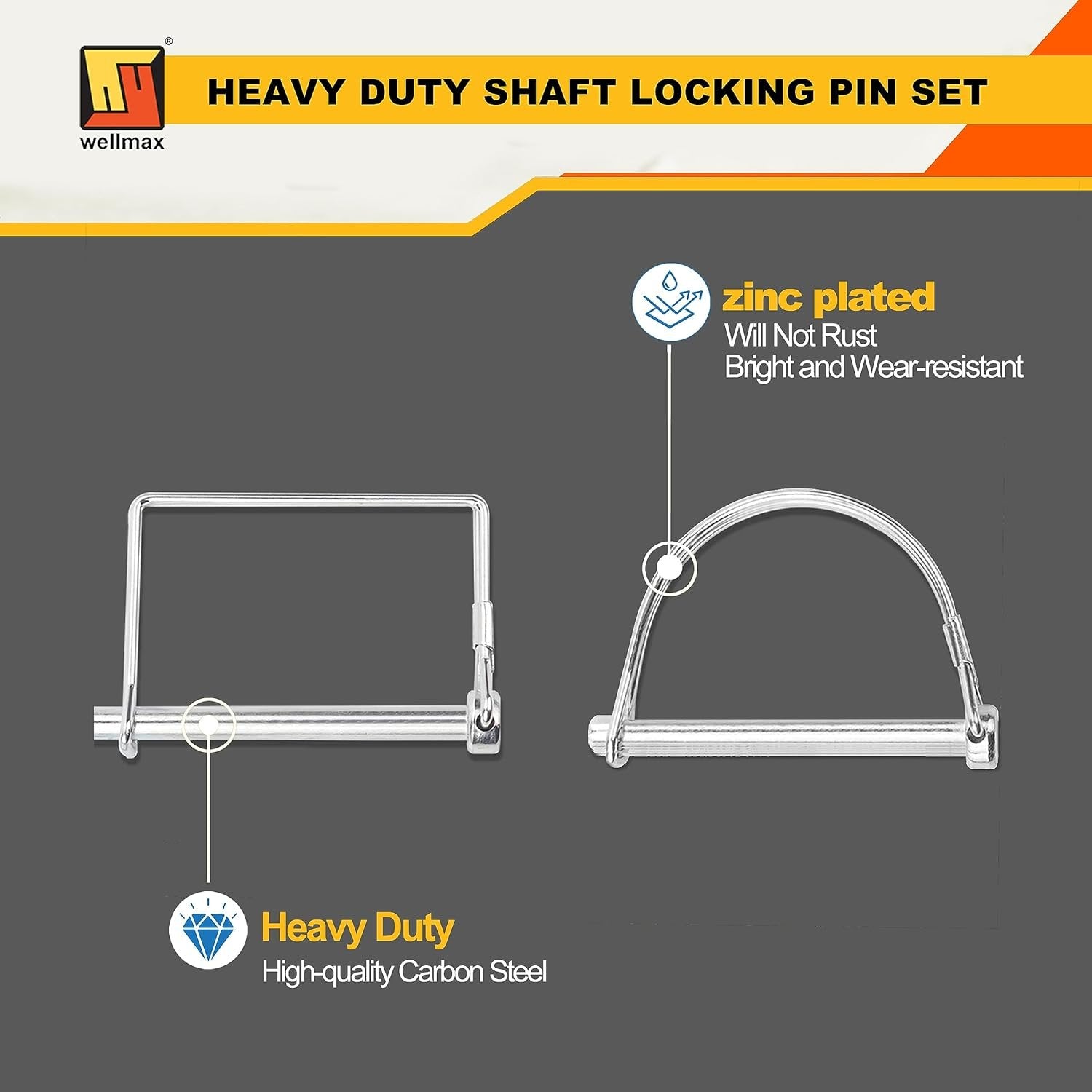 Wellmax 20 Pcs Shaft Locking Pin in 1/4", 5/16" and 3/8" Diameter Zinc-Plated Heavy Duty Safety Pins, Trailer Hitch Pin for Trailer Lock and Hitch Pin Lock for Farm Lawn Garden Wagons, Silver Color
