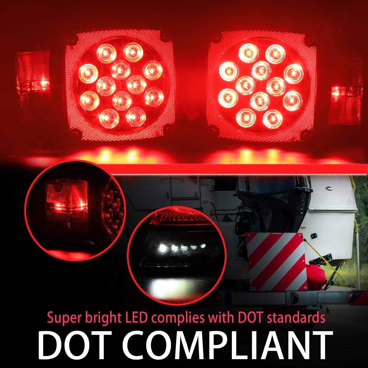 Wellmax 12V LED Trailer Lights Kit, Submersible Tail Lights for RV, Marine, Boat, Trailer Over 80 inches