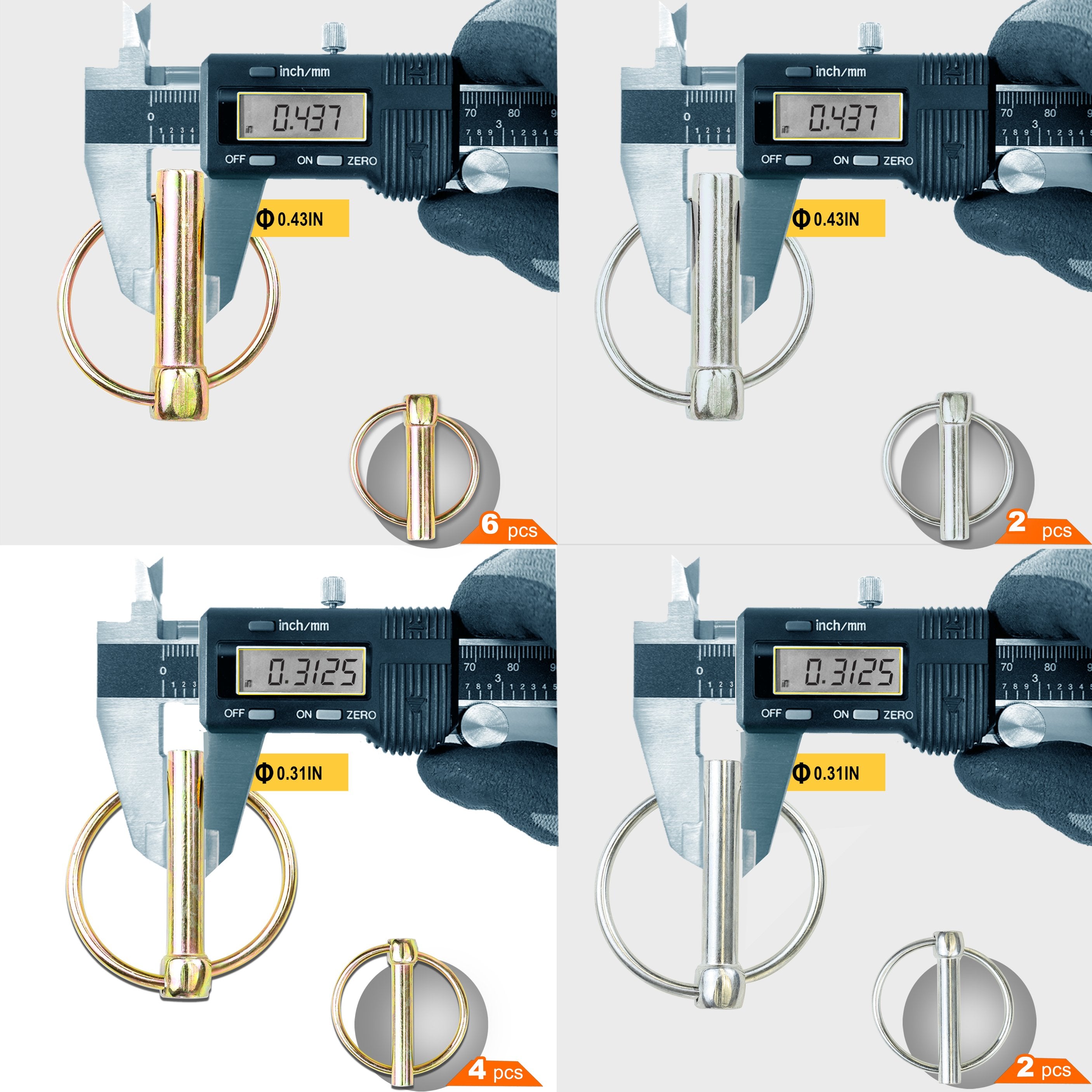 Wellmax 36 Pcs Lynch Pin Assortment in 3/16", 1/4", 5/16" and 7/16" Diameter Zinc-Plated Heavy Duty Safety Pins