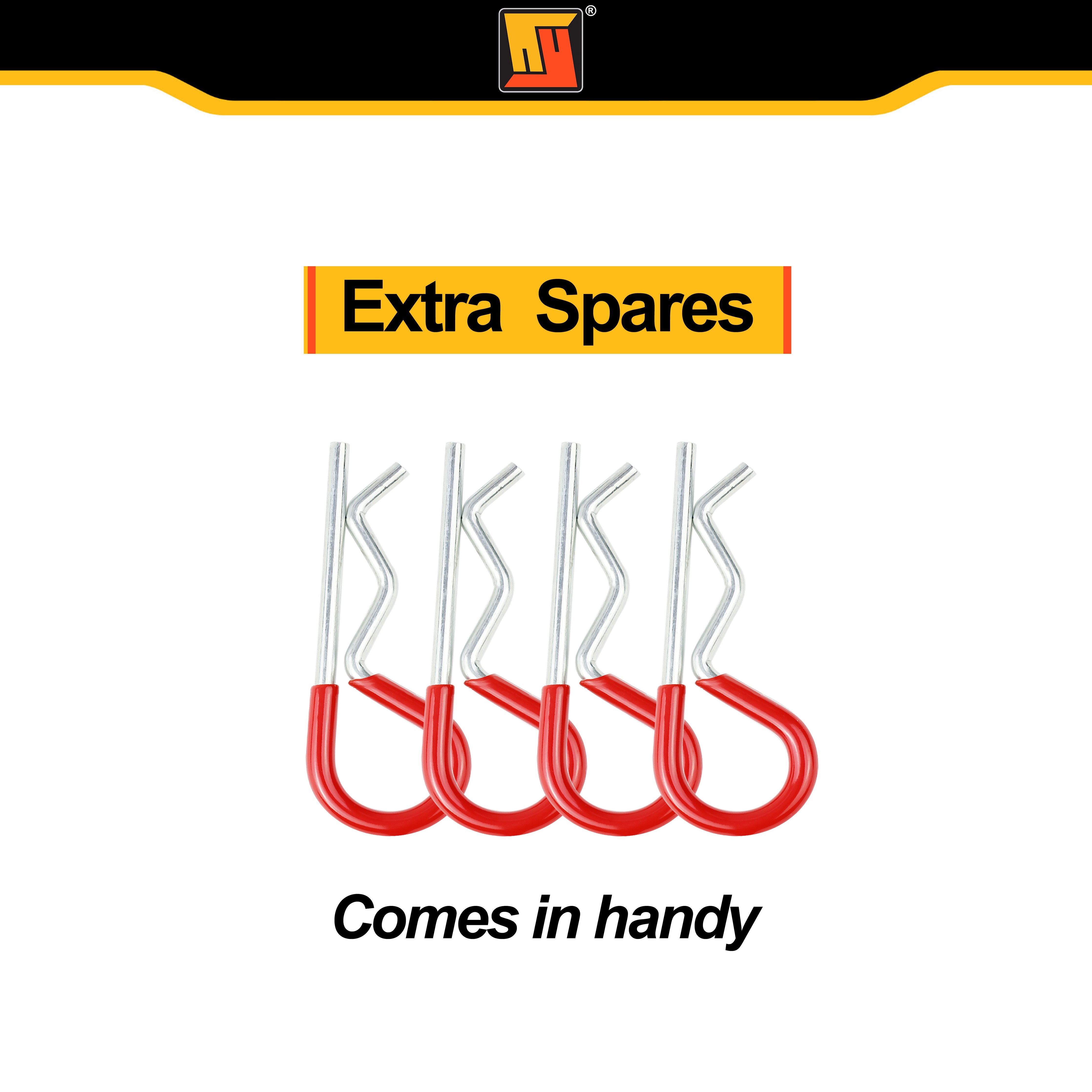 Wellmax 2PC 1/2" Diameter Trailer Hitch Pin Set - 3-5/8" and 4" Shank, with 4 R Clips and Rubber-Coated Vinyl Grip, Zinc-Plated