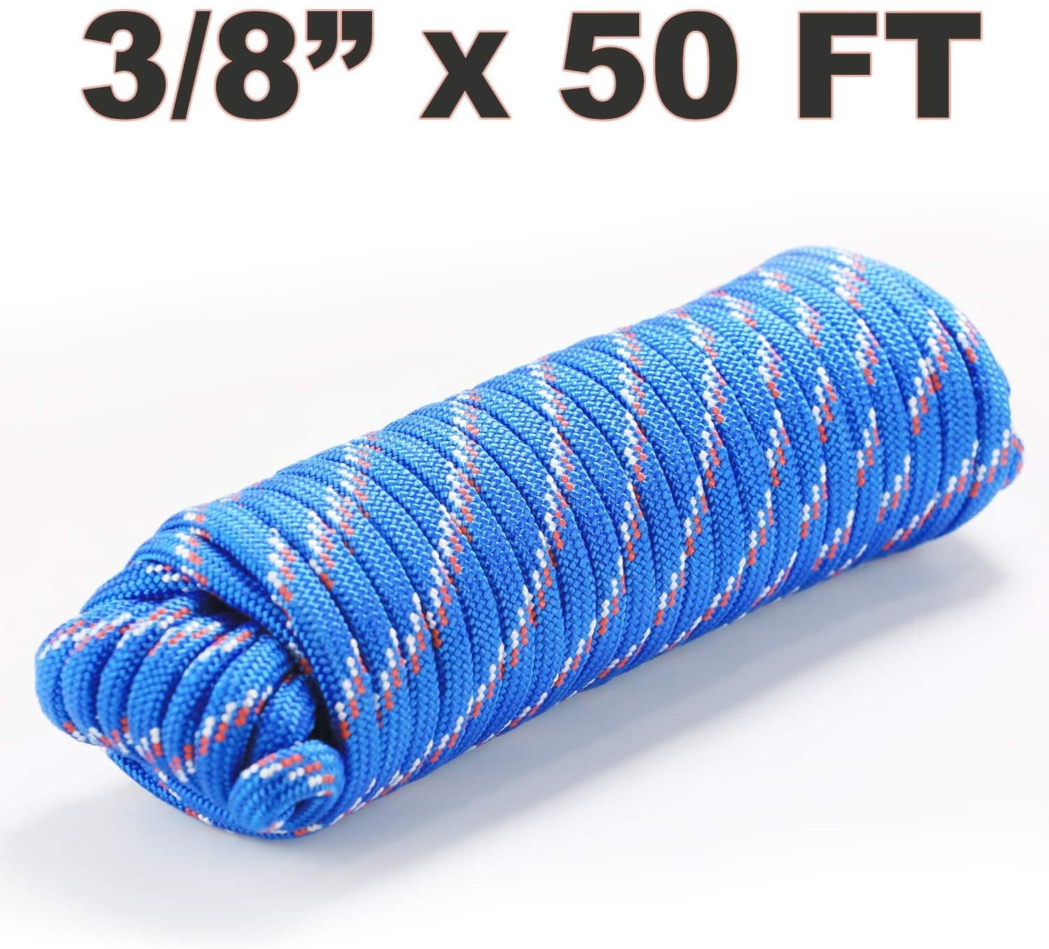 Wellmax Diamond Braid Nylon Rope – Extra Thick All Purpose Braided Flag Line Utility Line with Shock Absorption – UV Resistant, High Strength & Weather Resistant - 3/8" X 50FT