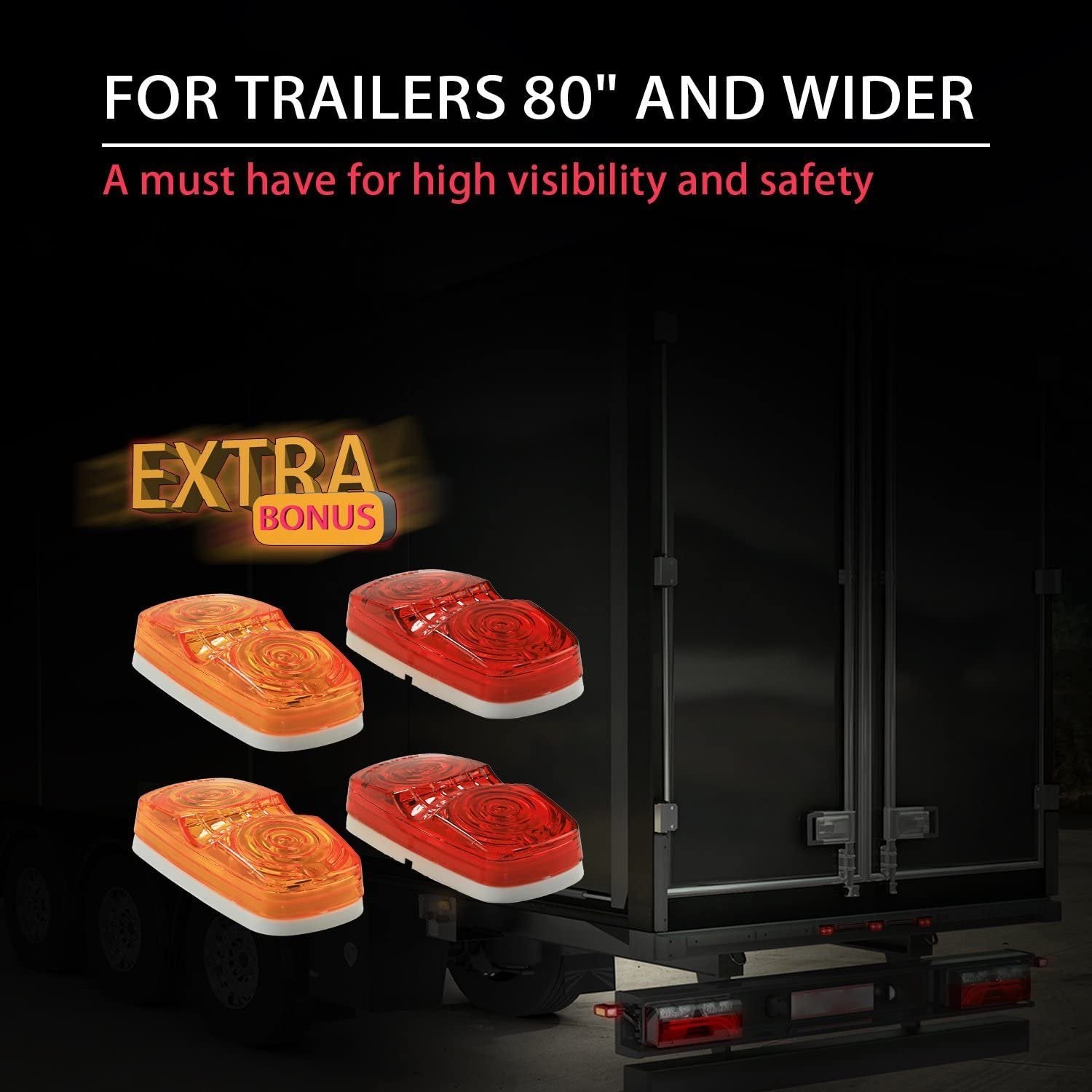 9 LED ID Light Bar and Trailer Lights Set of 4, Waterproof and Submersible Clearance and License Plate Markers, Red Taillights for Rear and Side of Truck, Boat, Camper, Pickup, RV, Surface Mount