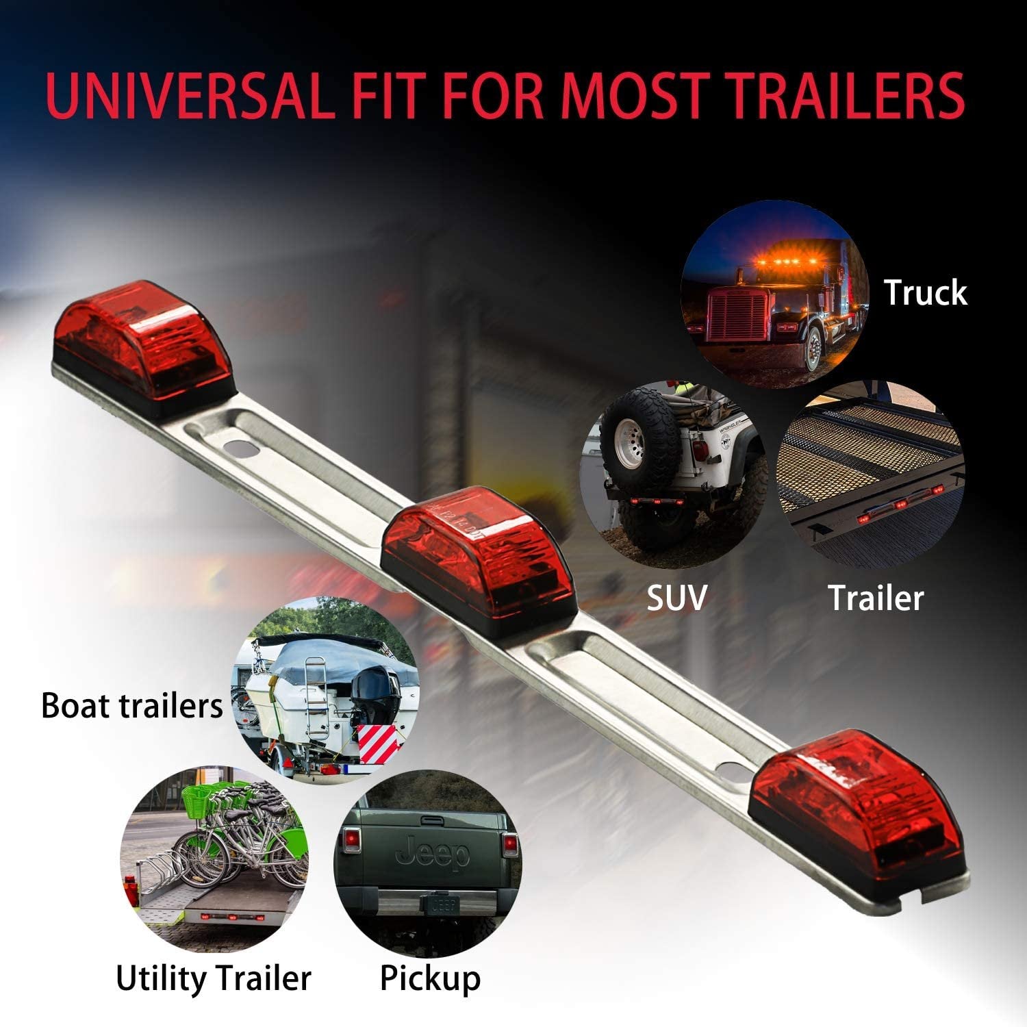 9 LED ID Light Bar and Trailer Lights Set of 4, Waterproof and Submersible Clearance and License Plate Markers, Red Taillights for Rear and Side of Truck, Boat, Camper, Pickup, RV, Surface Mount