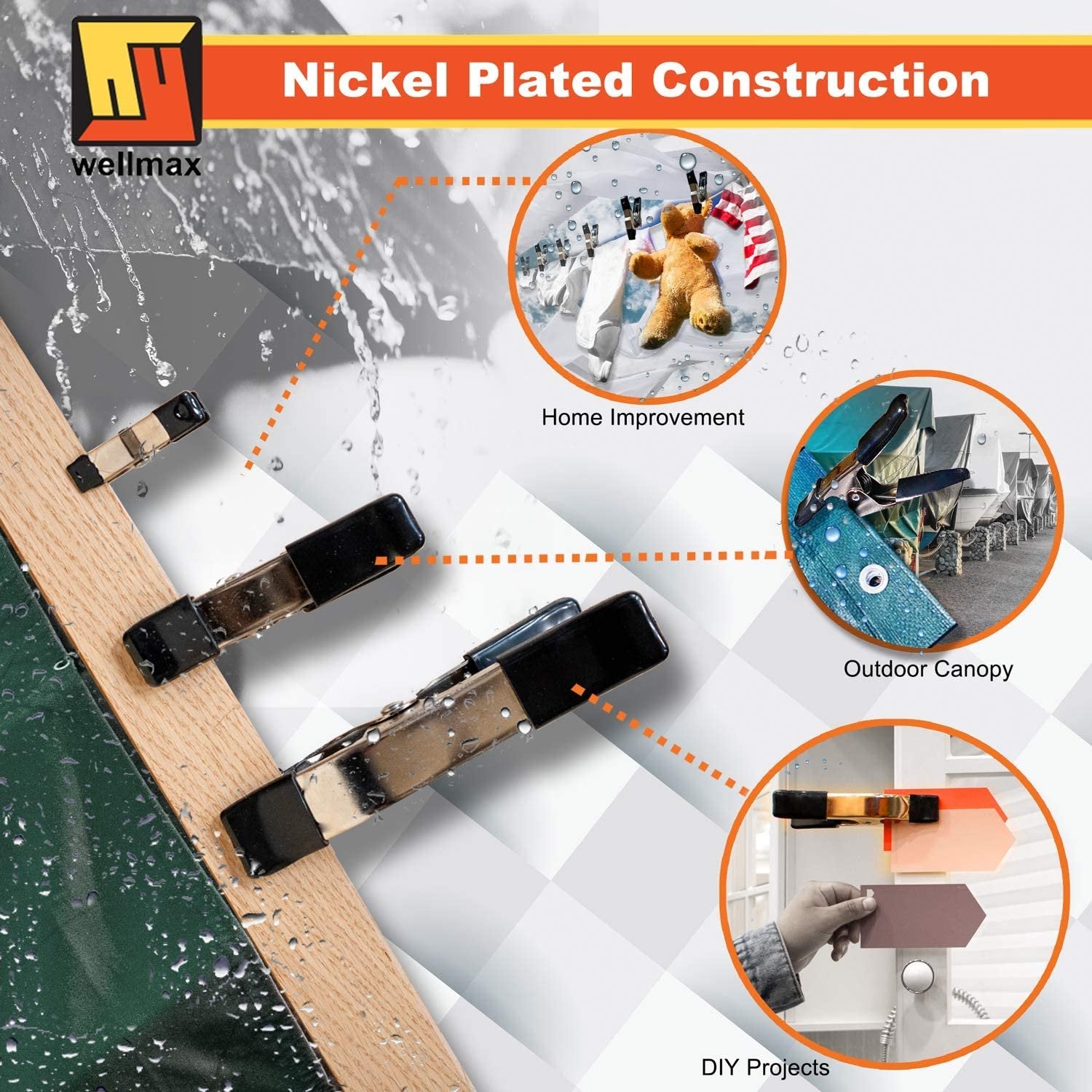 Wellmax 16PC Metal Spring Clamps Set, Heavy Duty Clips for Clamp Woodworking and Backdrops, 8pc 2 inch, 4pc 4 inch and 4pc 6 inch