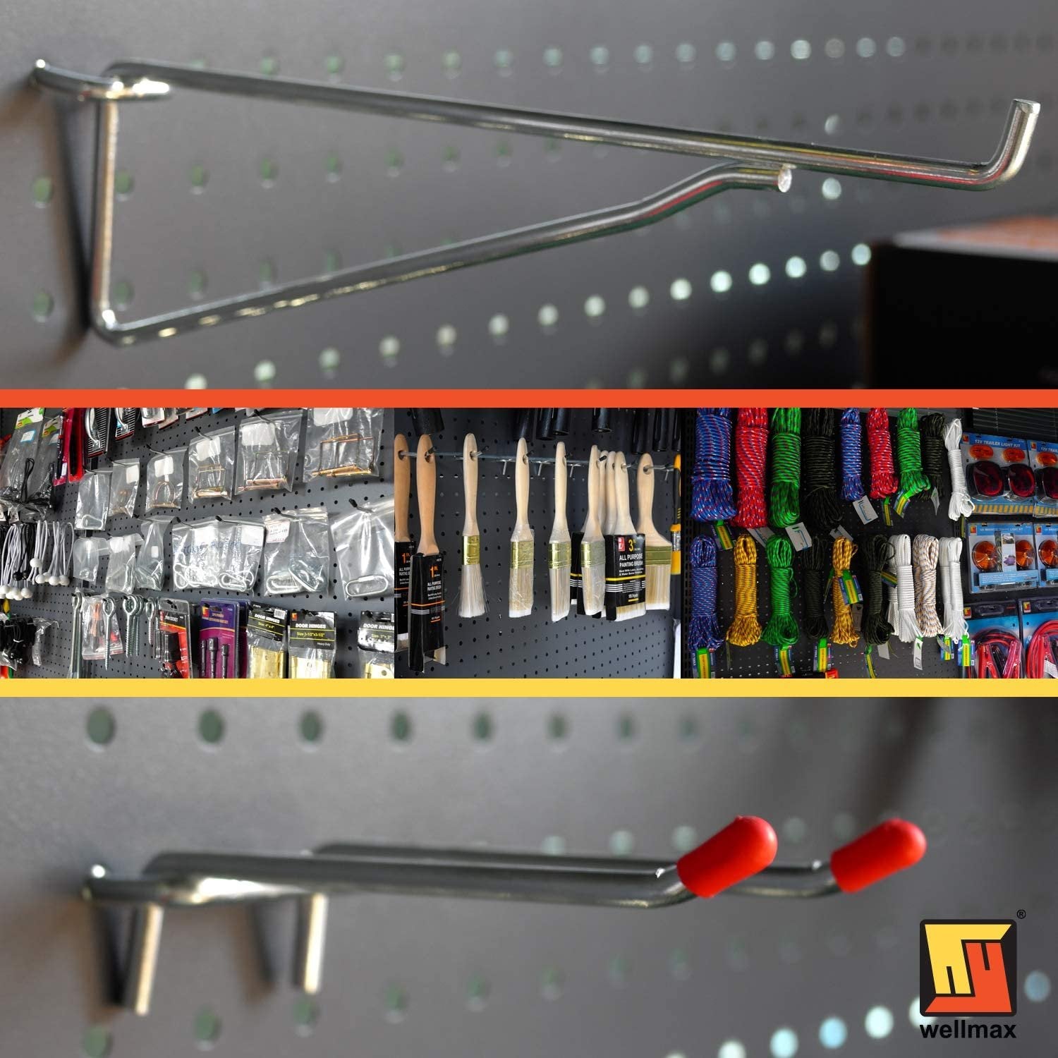 Wellmax 30pc Heavy Duty Pegboard hooks Set, Peg Board Hook Assortment and Accessories for tools, crafts, peg boards and pegs attachments. Fits 1/4 inch Peg Holes