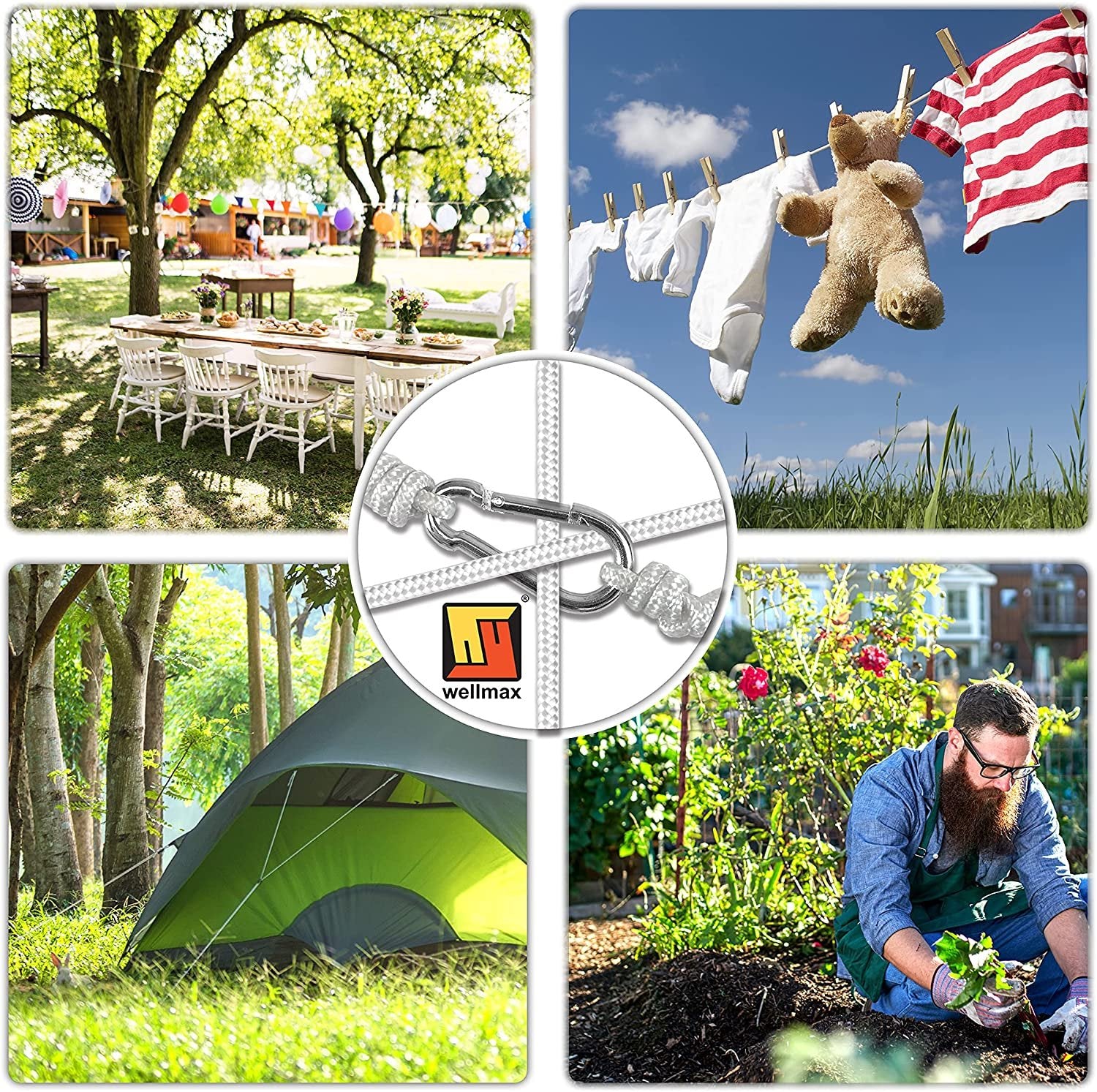 Wellmax Diamond Braided Polypropylene Rope with UV Treatment and Weather Resistant, 4 Pack 3/16 inch x 50ft Multi-Color