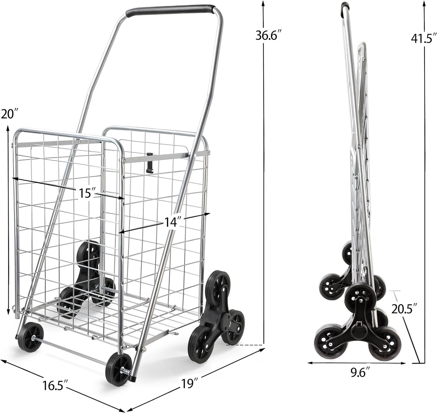Wellmax 2-Pack Shopping Utility Cart with Stair Climber, Collapsible Folding Cart for Grocery, X-Large and Large (Black and Silver)