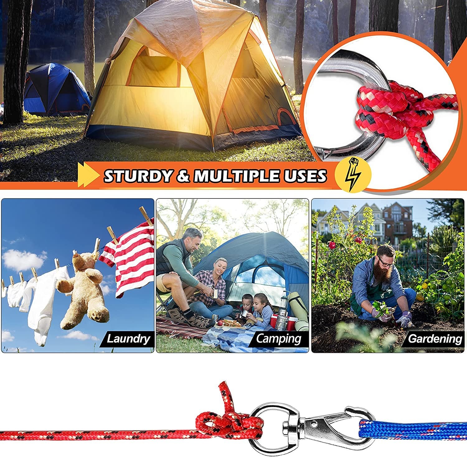 Wellmax Diamond Braided Polypropylene Rope with UV Treatment and Weather Resistant, 4 Pack 3/16 inch x 50ft Multi-Color