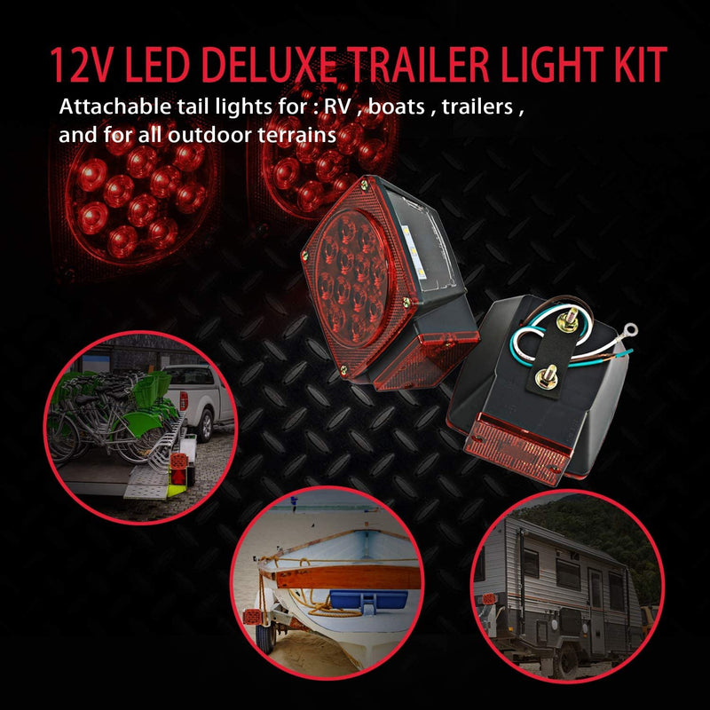 Wellmax 12V LED Submersible Trailer Lights, Left and Right Trailer Lights for Stop, Turn, and Signal Lights, for Under 80 Inch Boat Trailers, Truck, and RV
