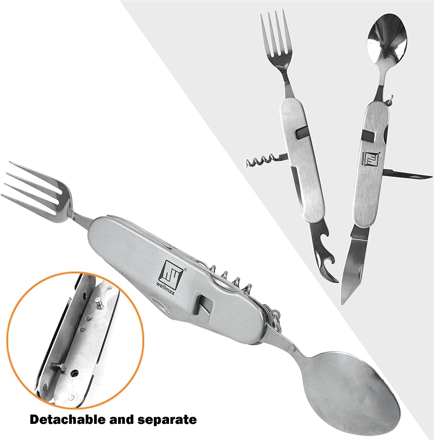 Wellmax Camping Utensils Cooking Set, Camping cookware with Kitchen Knife and Equipment, Camping Accessories and Supplies with Travel Organizer, Orange Camo Color