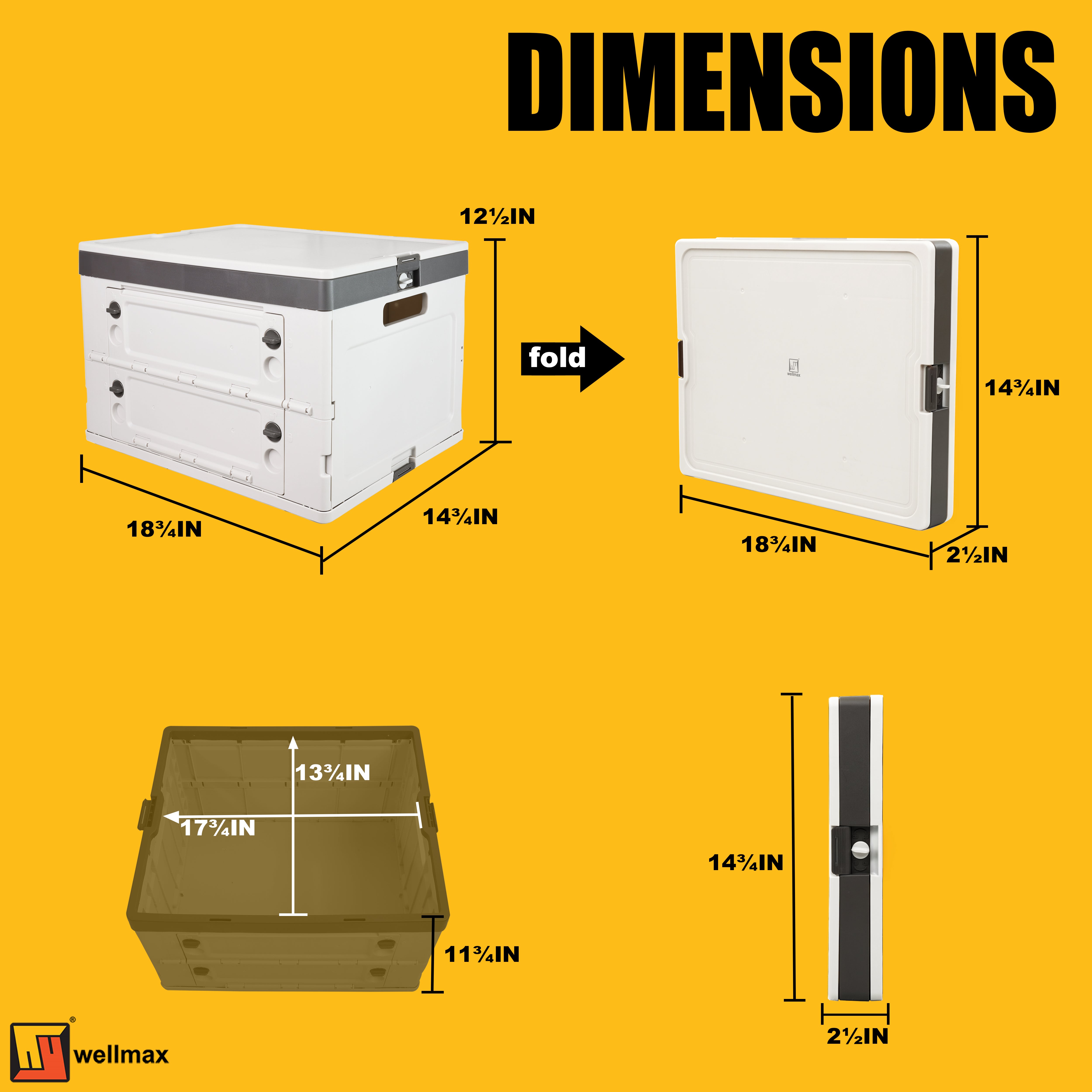 Foldable Storage Crate for WM99800WH Rolling Cart – 44 lbs Capacity, Stackable Design with Lid & Easy-Access Side Panel