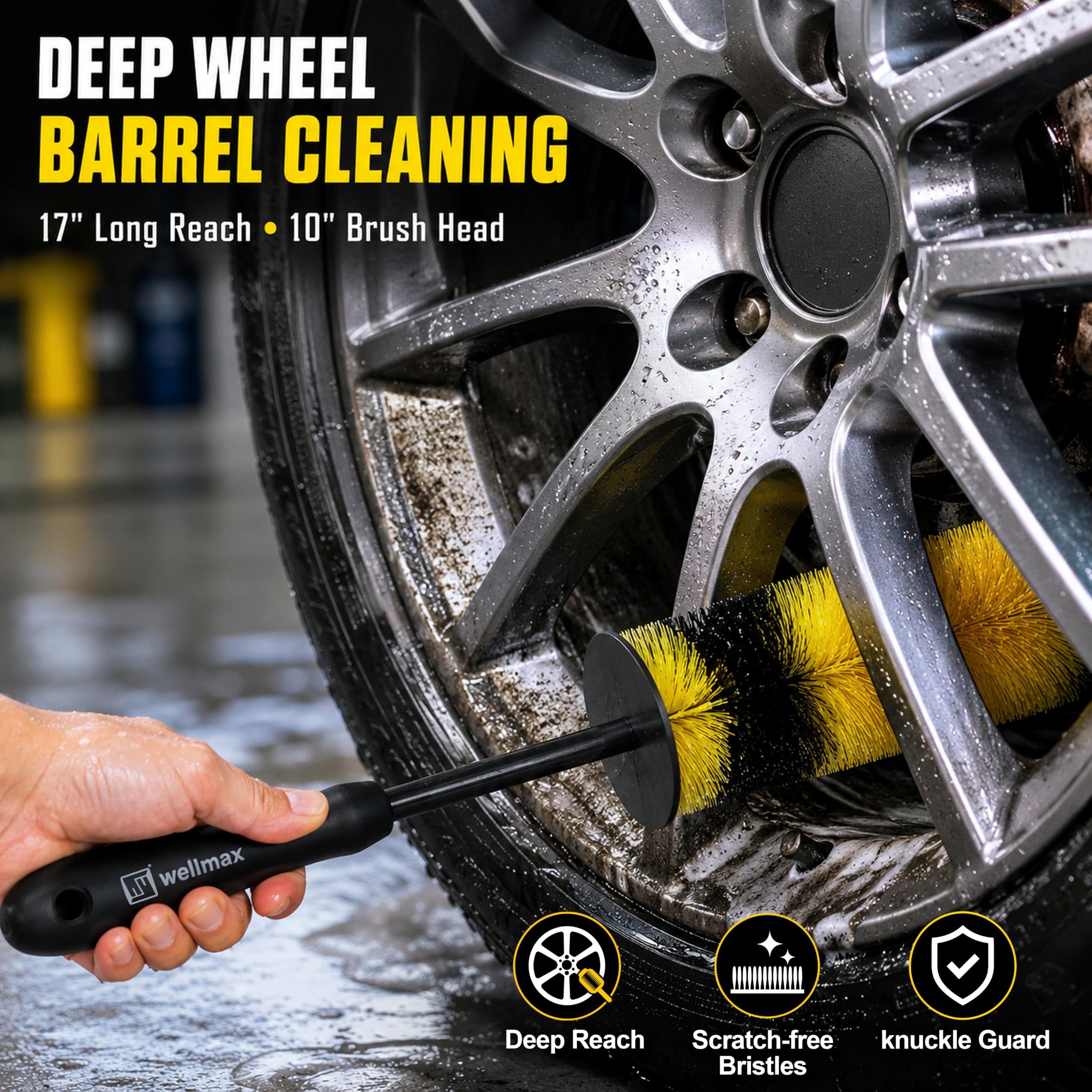 Wellmax 17” Car Wheel Brush, Scratch-Free Rim Cleaning Brush