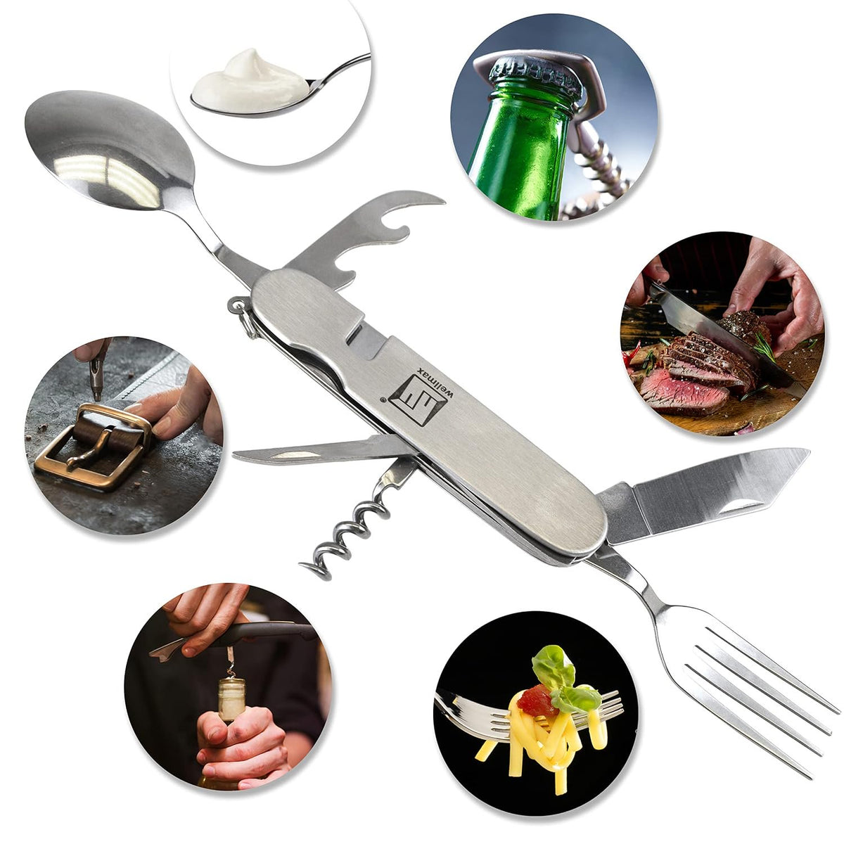 Wellmax Camping Utensils Cooking Set, Camping cookware with Kitchen Knife and Equipment, Camping Accessories and Supplies with Travel Organizer, Orange Camo Color