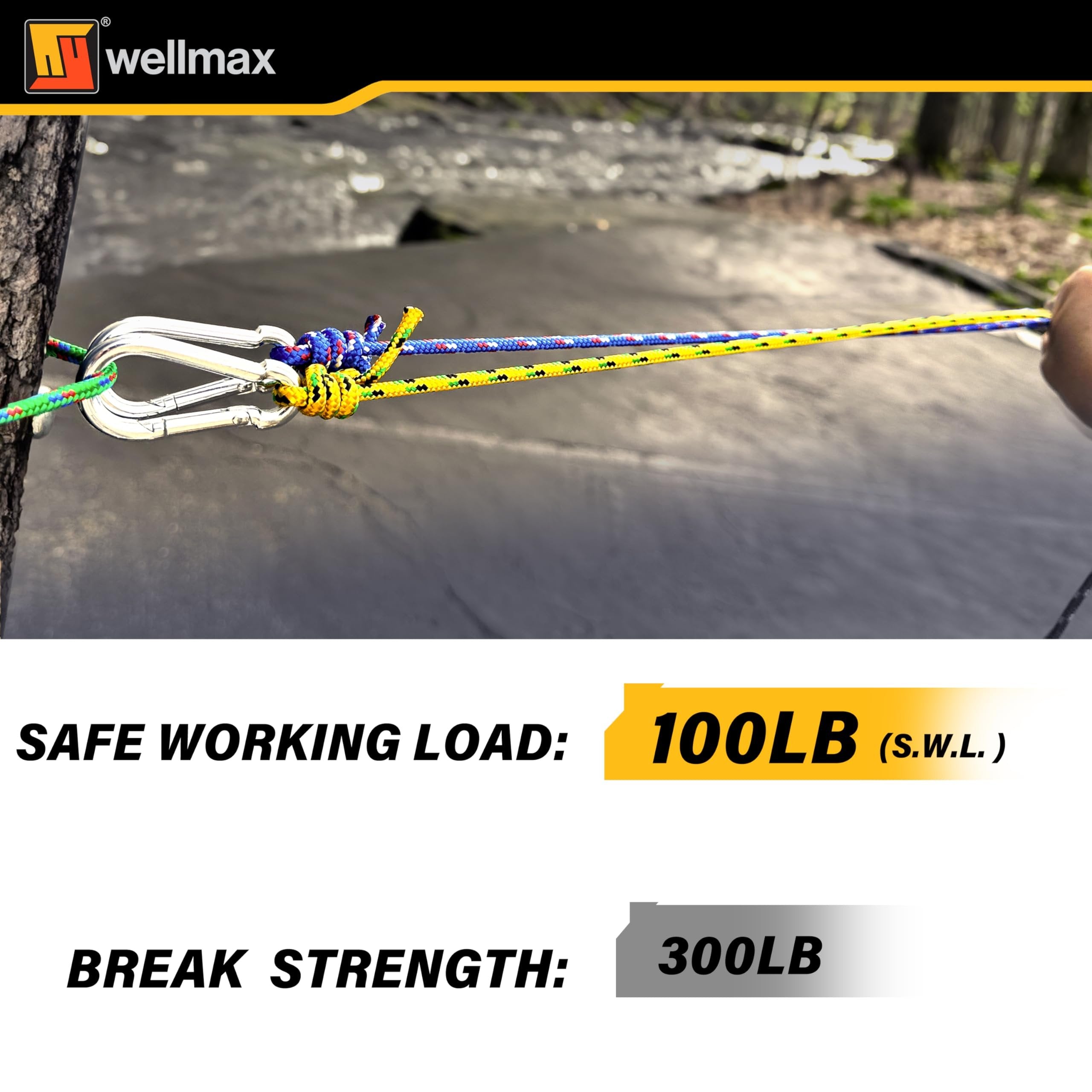 Wellmax 4 Pack 3/16" x 50ft Diamond Braided Polypropylene Rope with UV Treatment and Weather Resistant, Assorted Multi-Color
