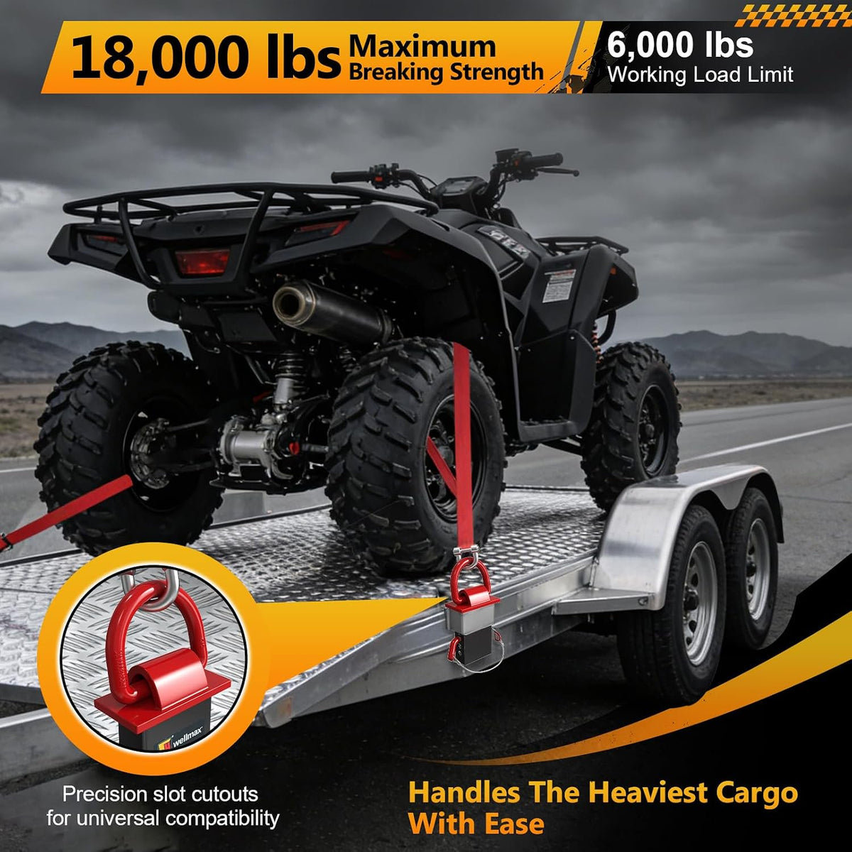 Wellmax 4-Pack Stake Pocket D Rings - Heavy Duty 5/8" Trailer Tie Down Anchors for Utility & Flatbed Trailers - 18,000 LBS Break Strength Removable D Ring with Hitch Pins & Anti-Loss Wire
