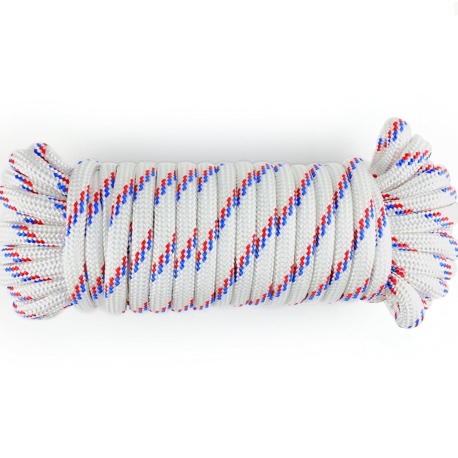 Wellmax Diamond Braid Nylon Rope – Extra Thick All Purpose Braided Flag Line Utility Line with Shock Absorption – UV Resistant, High Strength & Weather Resistant - 3/8" X 50FT