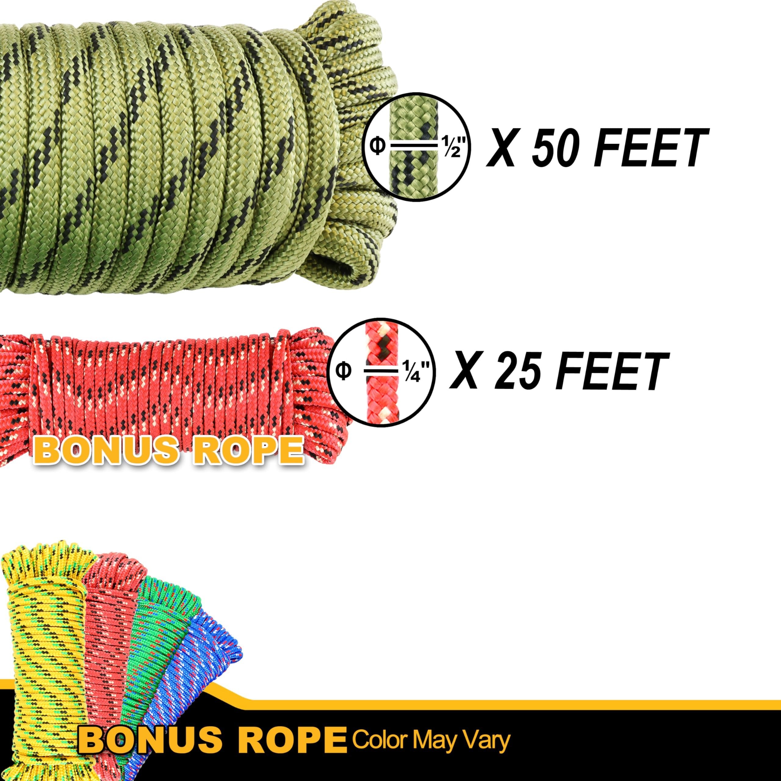 Wellmax Diamond Braid Nylon Rope, 1/2 in X 50 Foot with UV Protection and Weather Resistance, Red and White