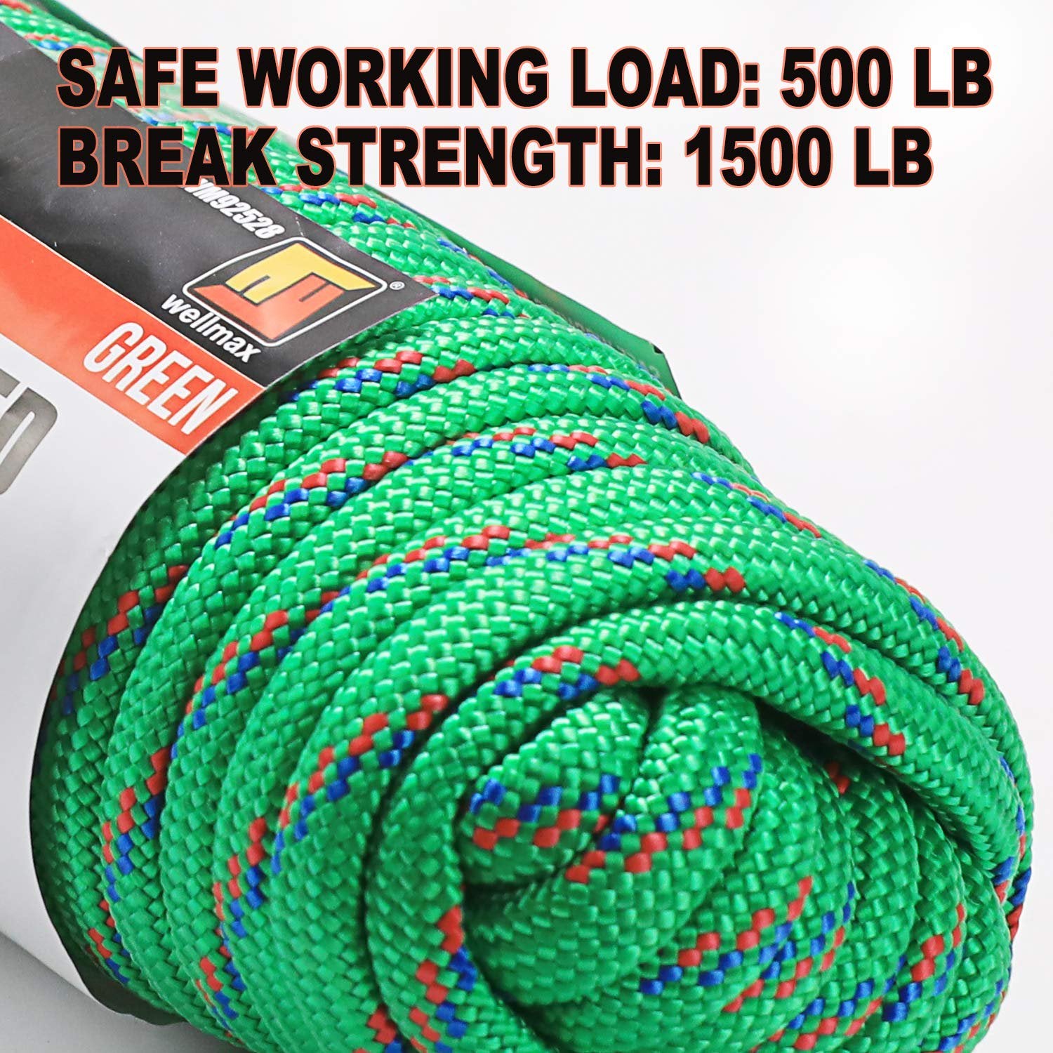 Wellmax Diamond Braid Nylon Rope – Extra Thick All Purpose Braided Flag Line Utility Line with Shock Absorption – UV Resistant, High Strength & Weather Resistant - 3/8" X 50FT