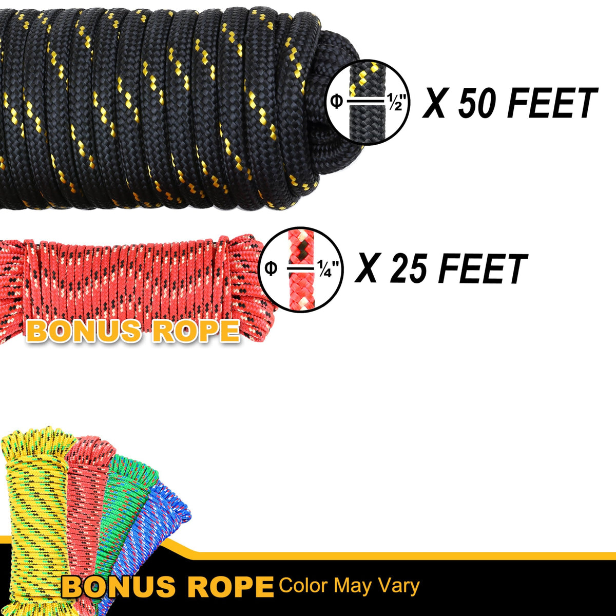 Wellmax Diamond Braid Nylon Rope, 1/2 in X 50 Foot with UV Protection and Weather Resistance, Red and White