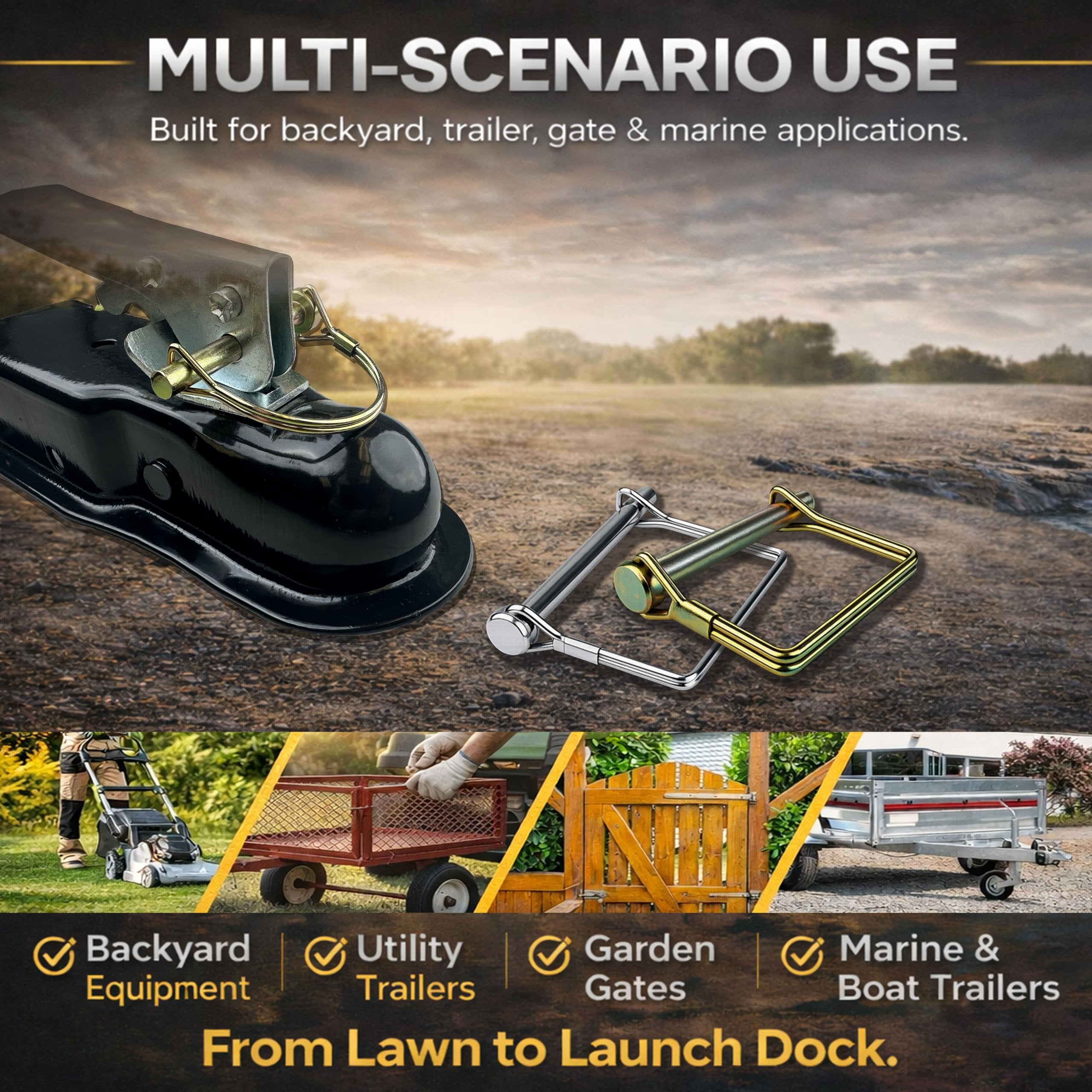 Wellmax 12-Pack Trailer Hitch Pin Assortment, 1/4" and 5/16" Diameter, Square and Arch Wire Lock Pins, Zinc-Plated Carbon Steel Safety Pins for PTO, Farm, Mower, and Boat Trailer Couplers