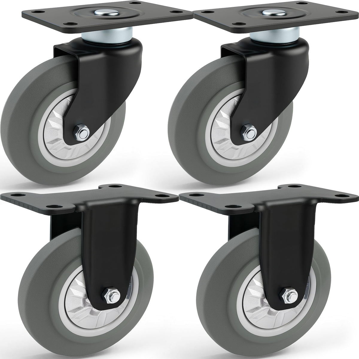Wellmax 5" Replacement Wheels for 660lb/300kg Push Cart - Silent, Heavy Duty and Durable (Set of 4, Black)