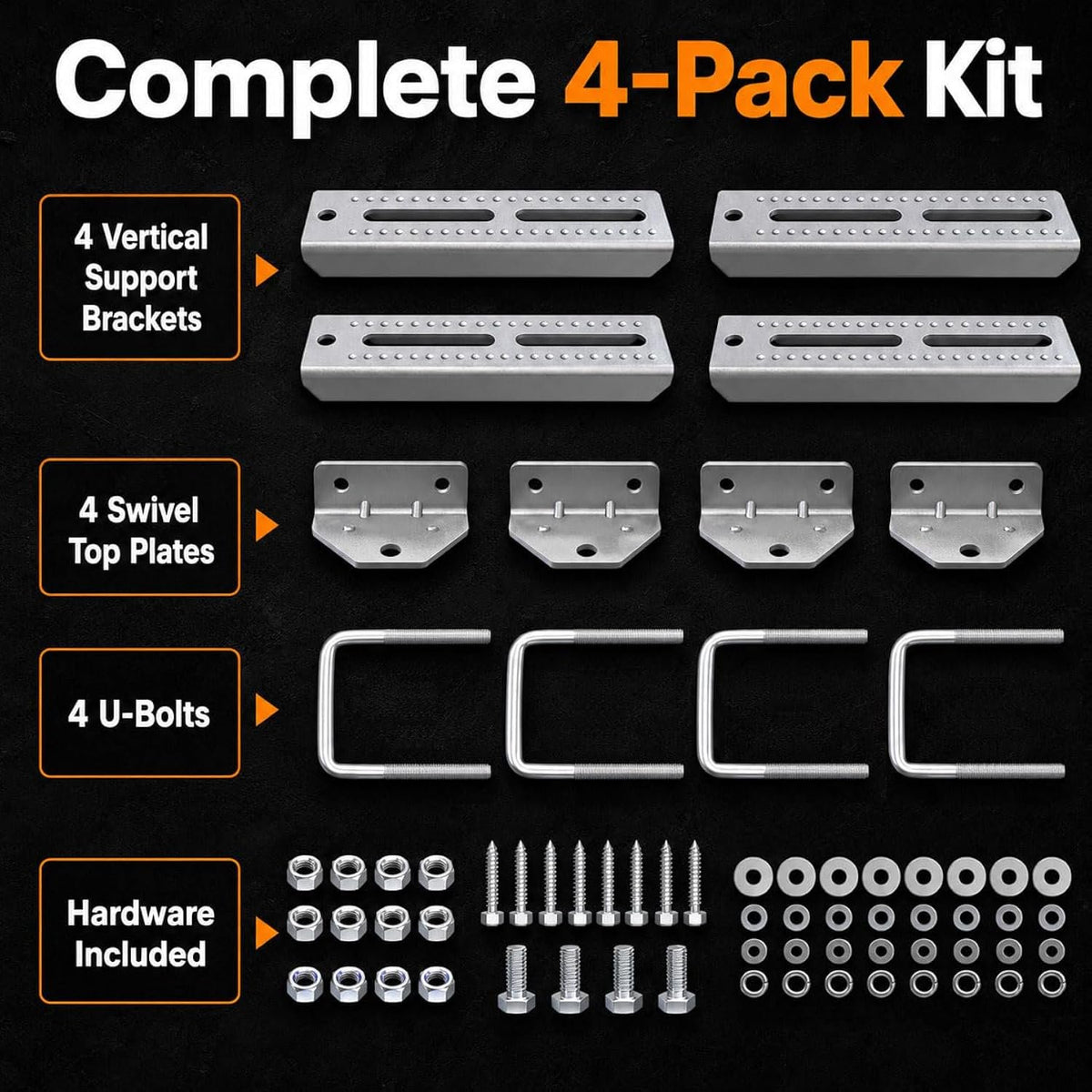 Wellmax 10" Heavy Duty Boat Trailer Bunk Brackets, 4-Pack | Galvanized Steel with Dacromet Coated | Swivel Top | Fits 3x3, 2x3, 1.5x3 Crossmembers | For Deep-V Hulls & 2x6 Bunk Boards