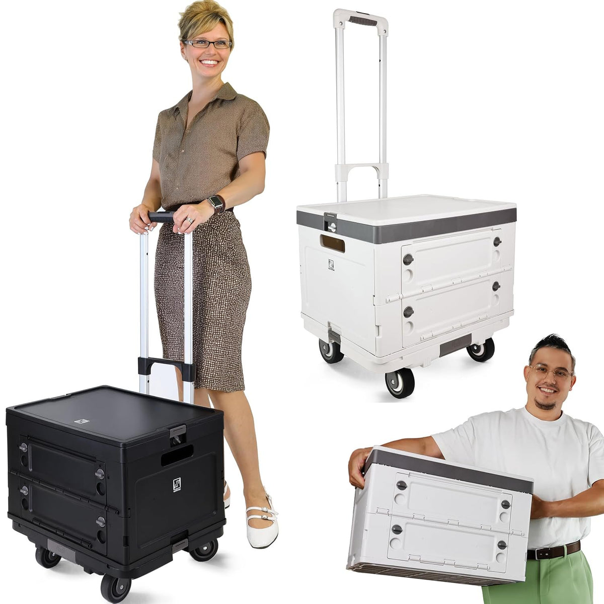 Wellmax WM99800BK Rolling Crate Cart with Wheels, Foldable Utility Cart for Teachers, Shopping, Office | Silent Wheels, Aluminum Handle, 132 lbs Capacity – Black