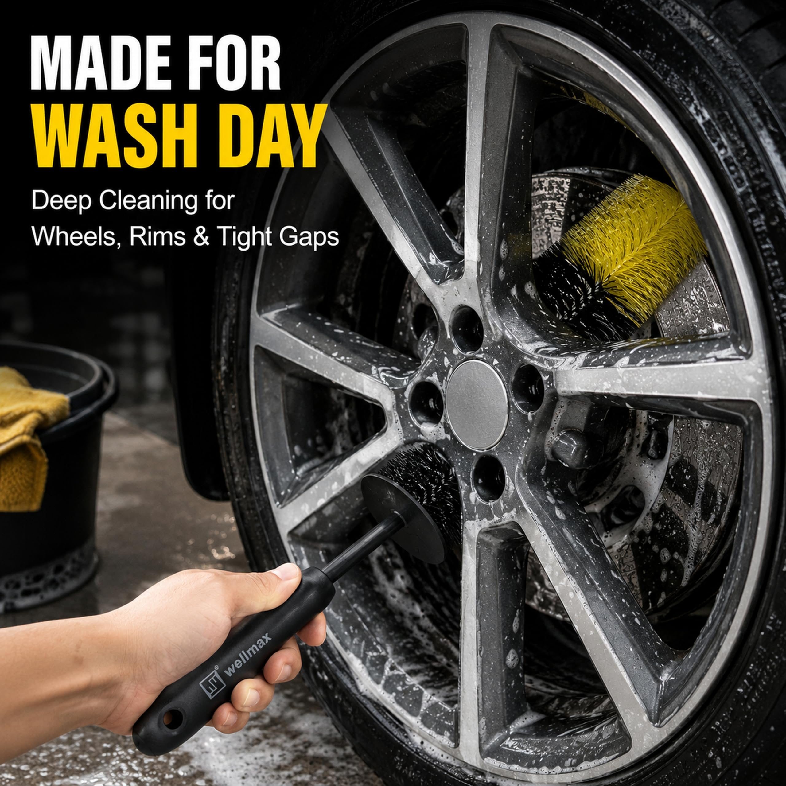 Wellmax 17” Car Wheel Brush, Scratch-Free Rim Cleaning Brush