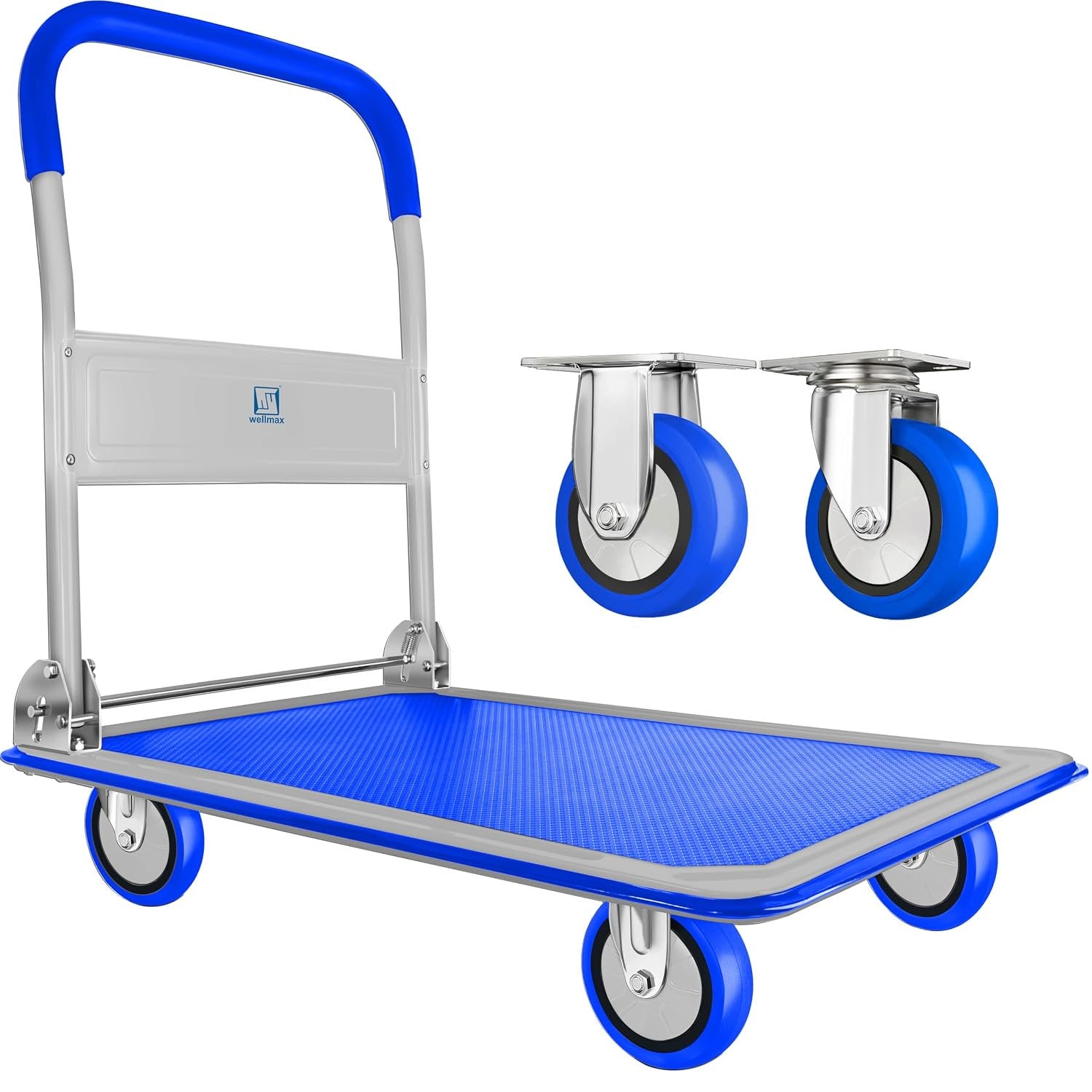 Push Cart Dolly by Wellmax, Moving Platform Hand Truck, Foldable for Easy Storage and 360 Degree Swivel Wheels with 660lb Weight Capacity, Yellow Color