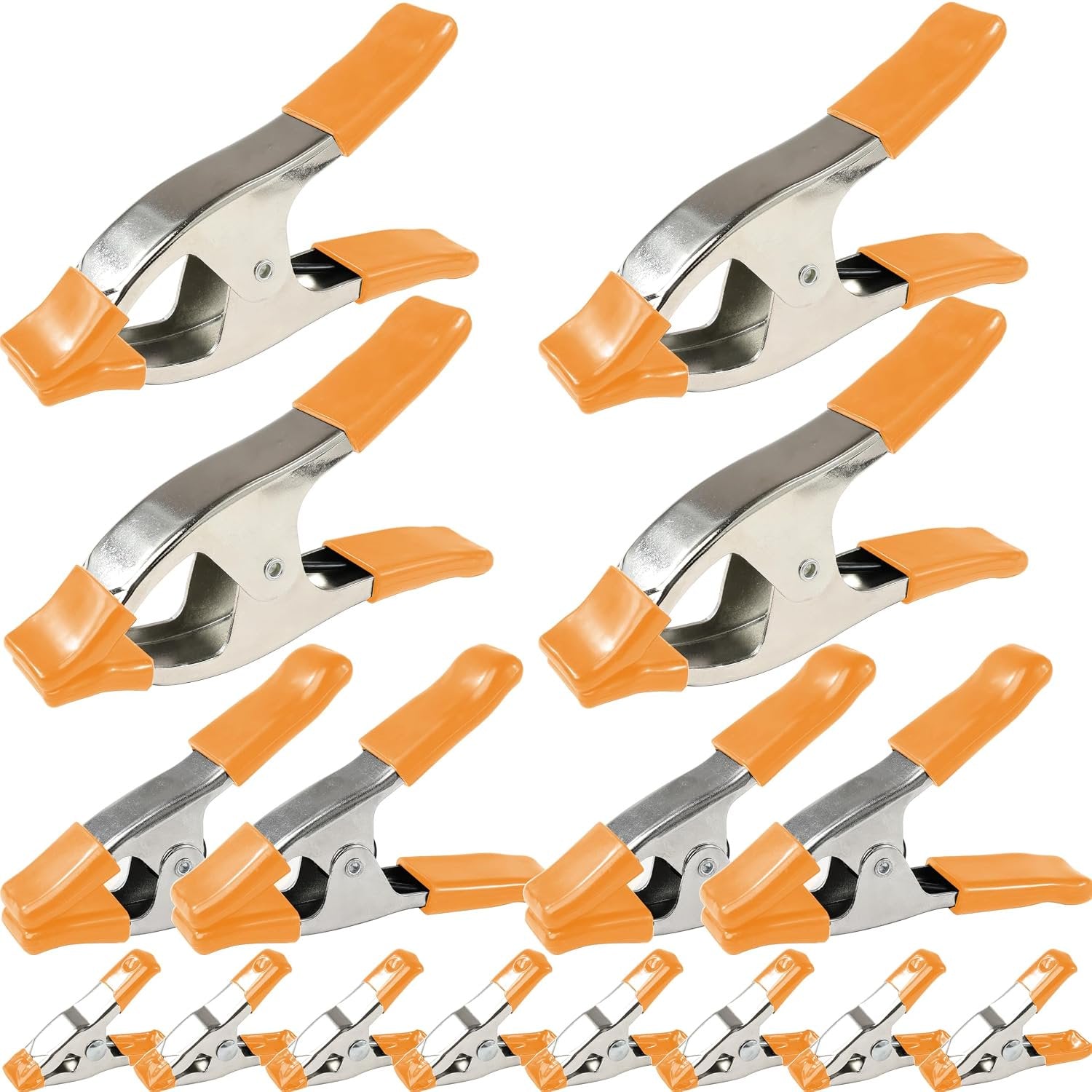 Wellmax Spring Clamps Set - 16PCs Heavy Duty Metal Clamps with Nickel-Plated Finish, Includes 8 x 2" Clamps, 4 x 4" Clamps, and 4 x 6" Clamps, Versatile for Woodworking, Picture Frame Making, and More