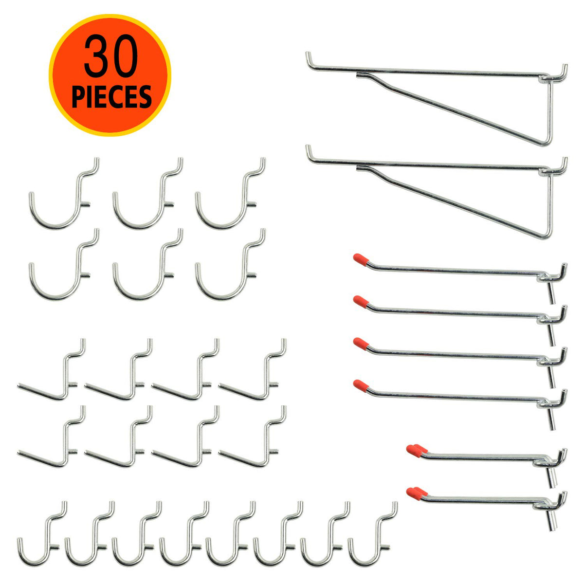 Wellmax 30pc Heavy Duty Pegboard hooks Set, Peg Board Hook Assortment and Accessories for tools, crafts, peg boards and pegs attachments. Fits 1/4 inch Peg Holes
