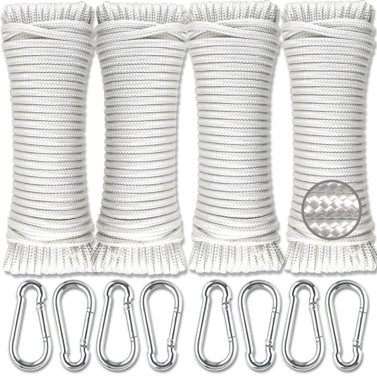 Wellmax Diamond Braided Polypropylene Rope with UV Treatment and Weather Resistant, 4 Pack 3/16 inch x 50ft Multi-Color